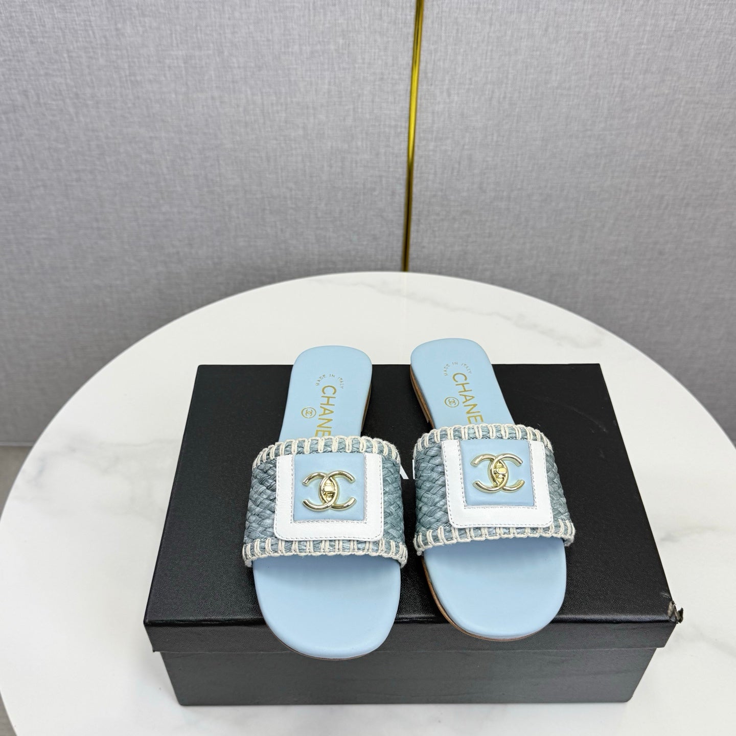 CC 26s Slipper Light Blue Sheepskin Tweed 620280