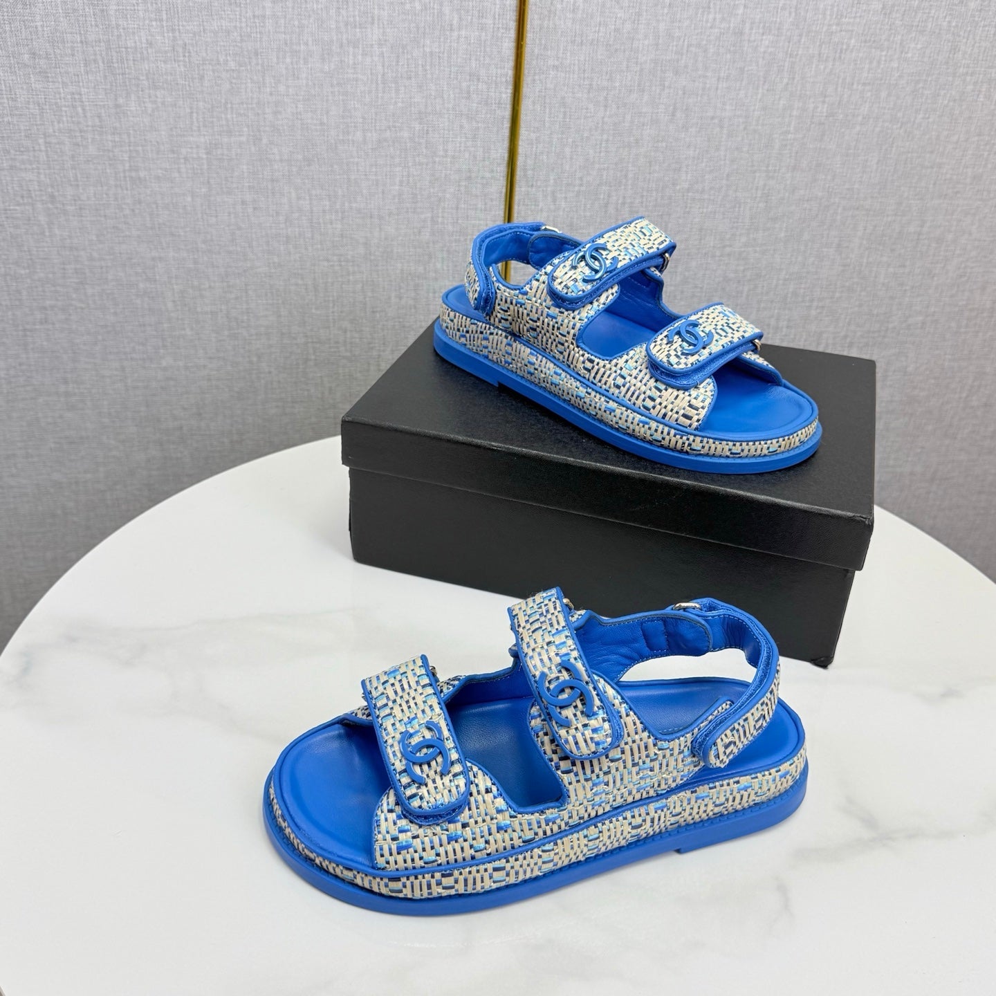 CC Dad Sandal Blue Cream Tweed Sheepskin 620122