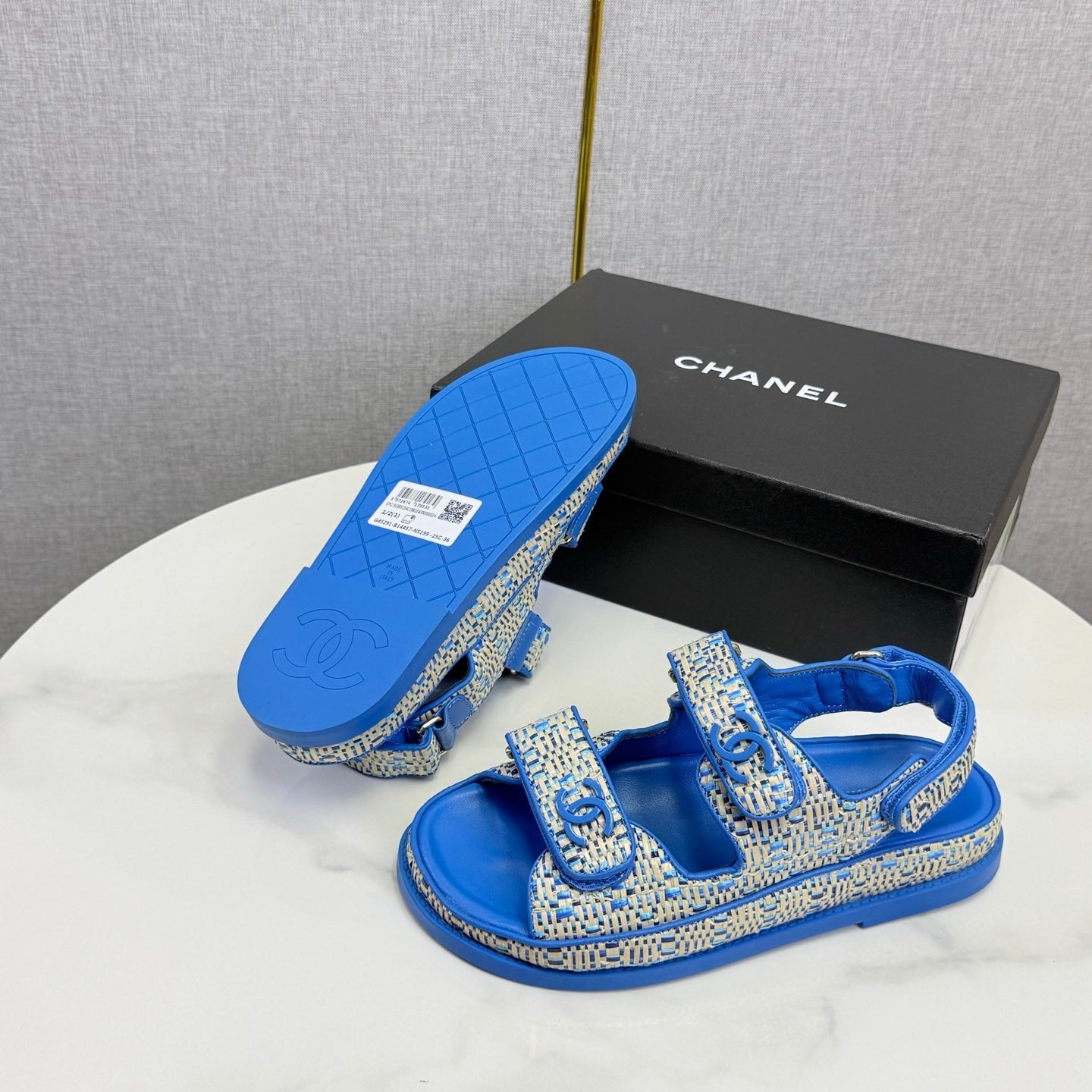 CC Dad Sandal Blue Cream Tweed Sheepskin 620122