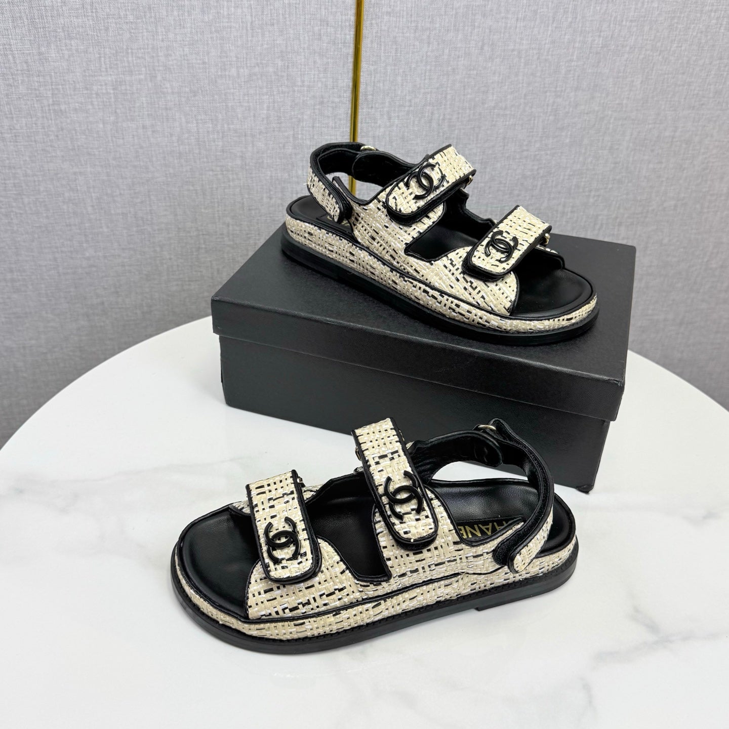 CC Dad Sandal Cream Black Tweed Sheepskin 620123