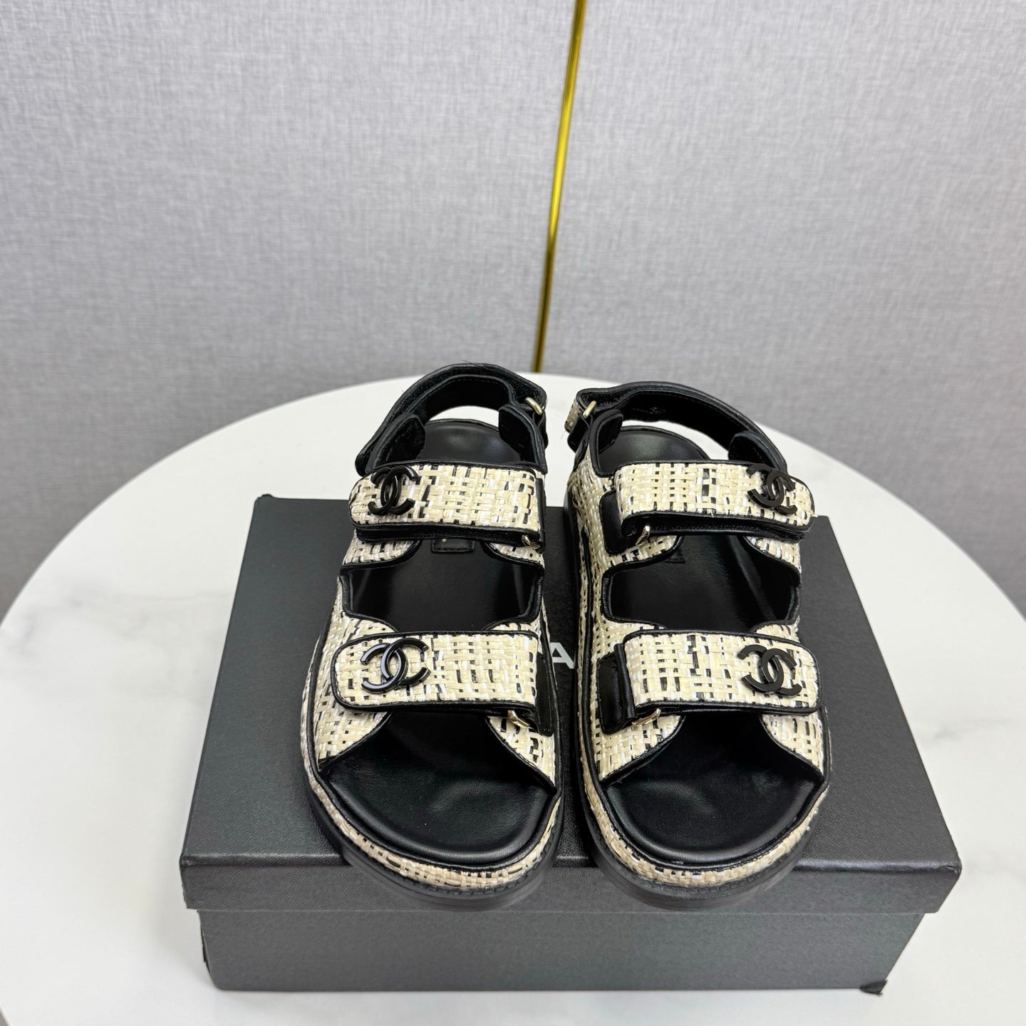 CC Dad Sandal Cream Black Tweed Sheepskin 620123