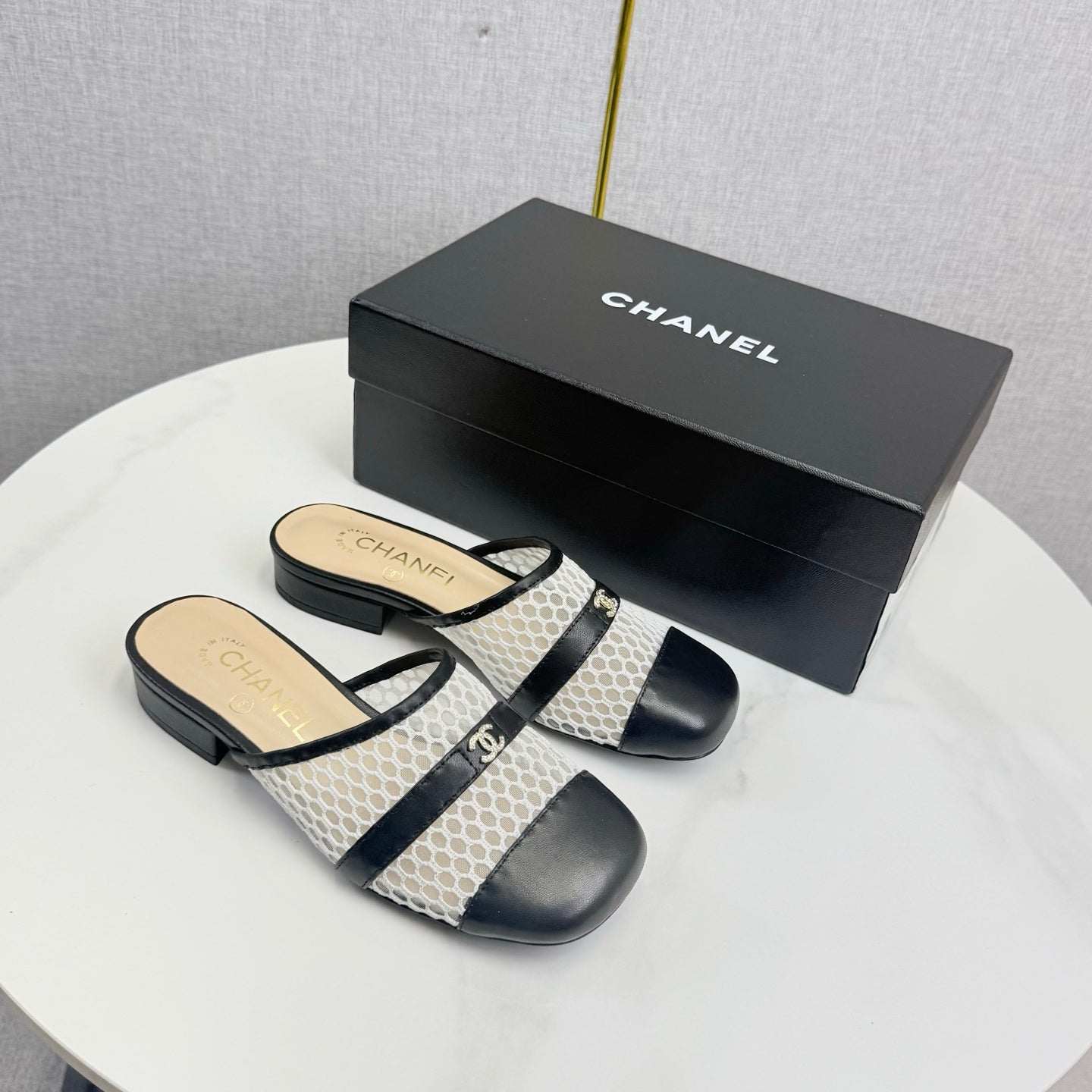 CC 26s Sandal Black Beige Mesh Sheepskin 639828