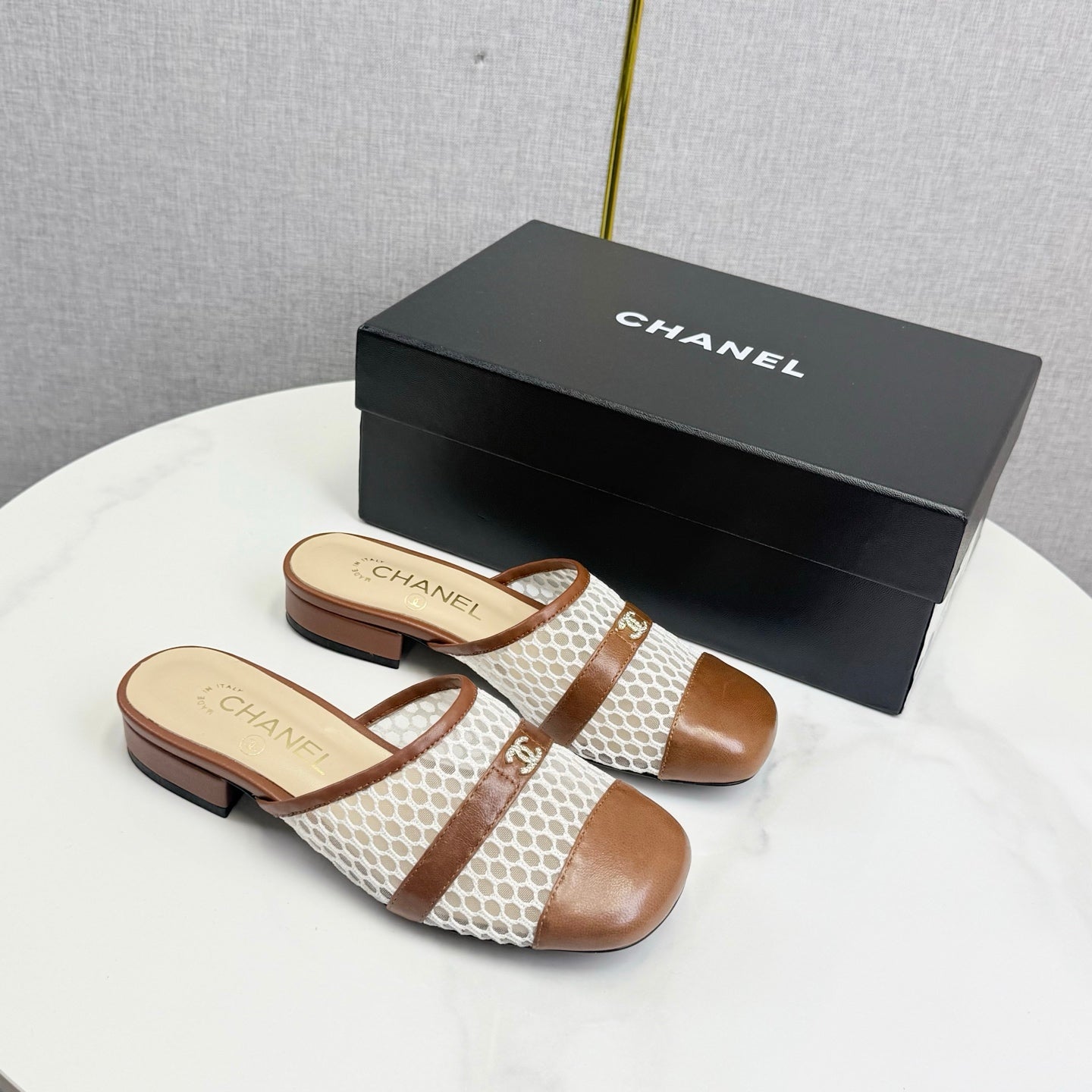 CC 26s Sandal Brown Beige Mesh Sheepskin 639829