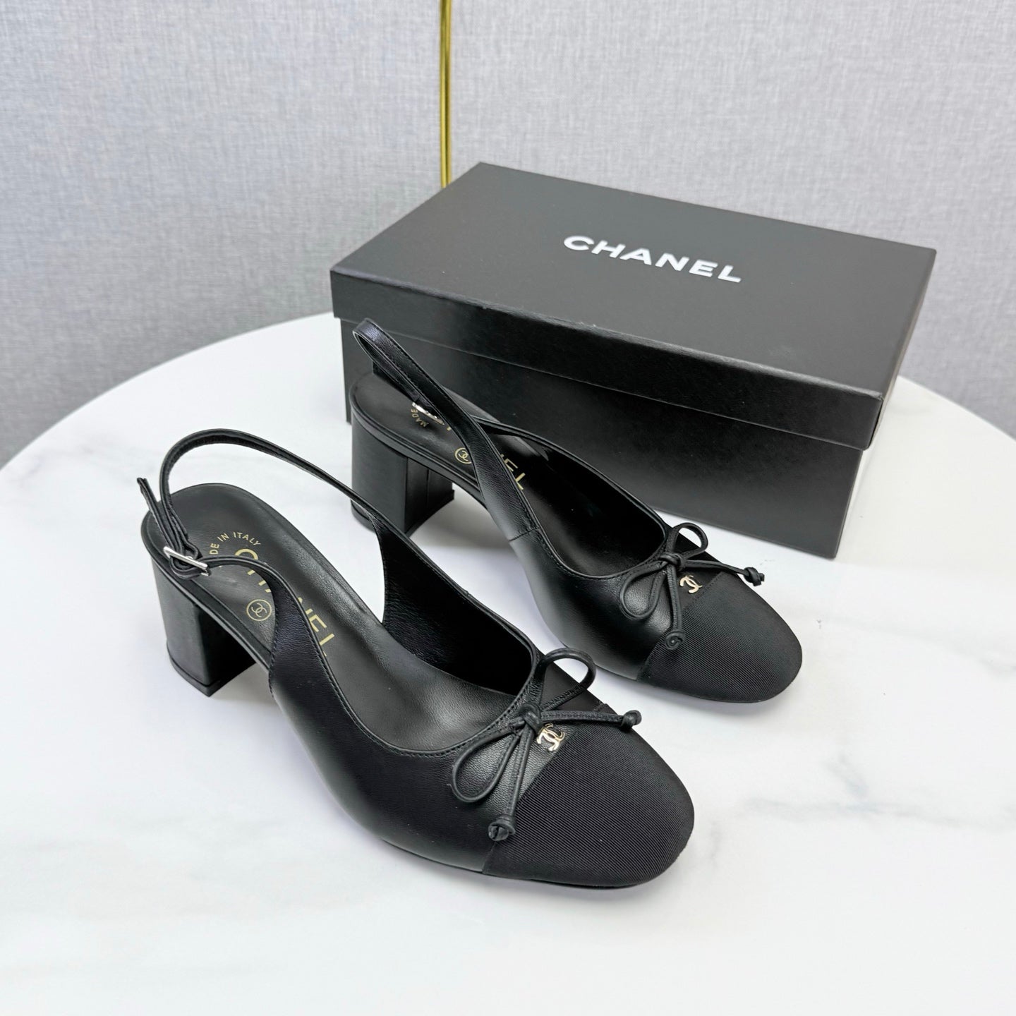 CC 26s Slingback Heels 4.5cm Black Lambskin Fabric