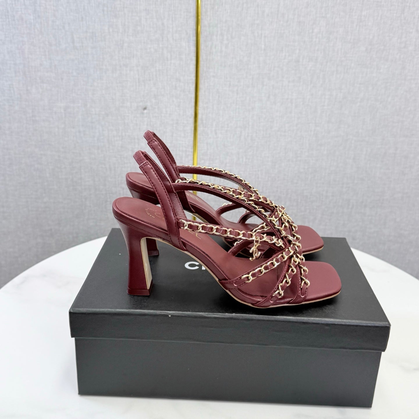 CC 26s Chain Strap High Heels 6.5cm Dark Red Lambskin