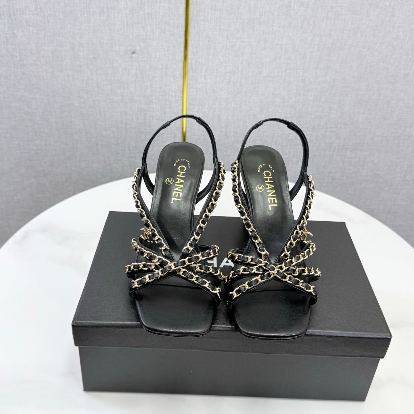 CC 26s Chain Strap High Heels 6.5cm Black Lambskin