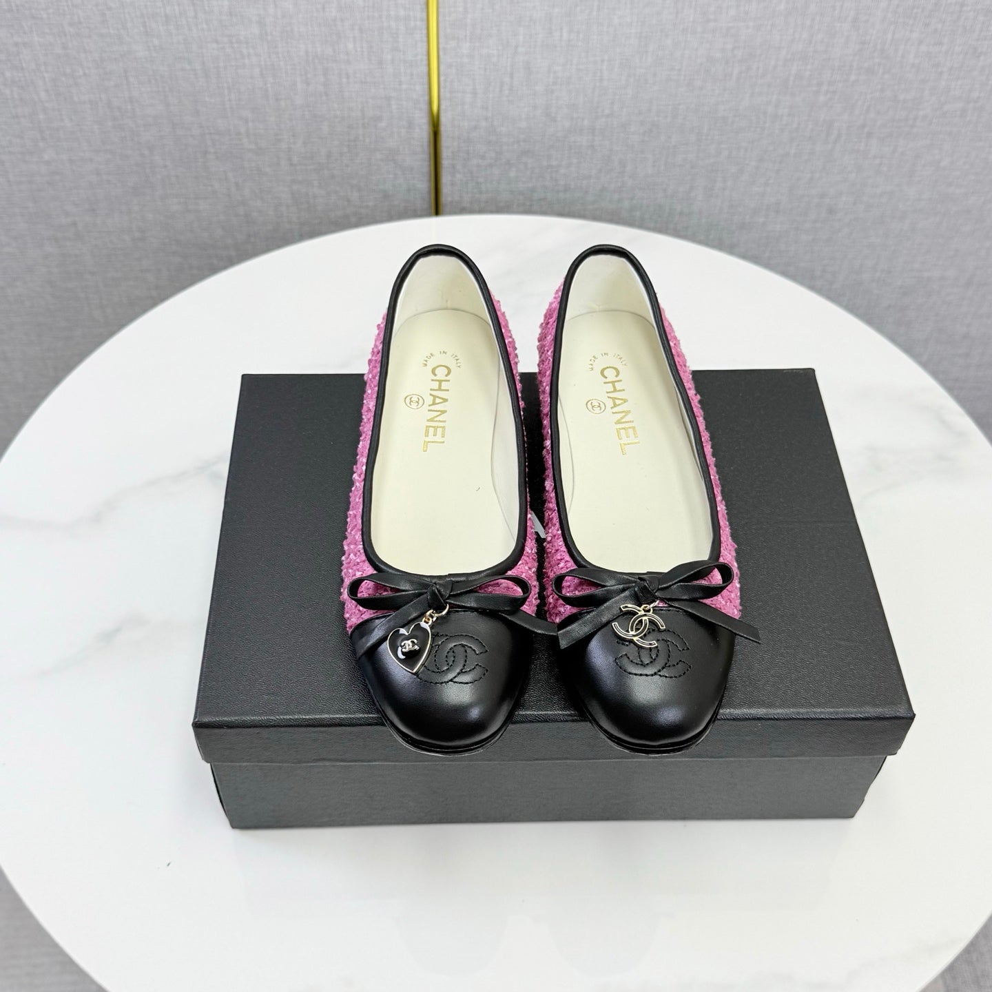 CC 26s Ballet Flats In Dark Pink Tweed And Lambskin