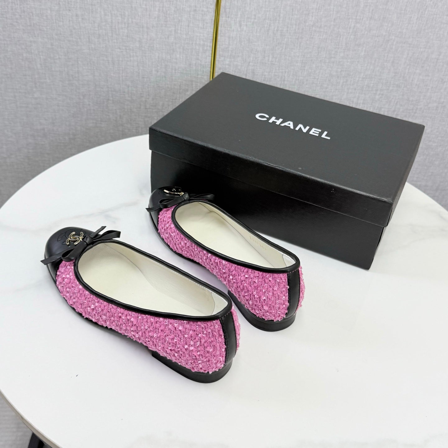 CC 26s Ballet Flats In Dark Pink Tweed And Lambskin