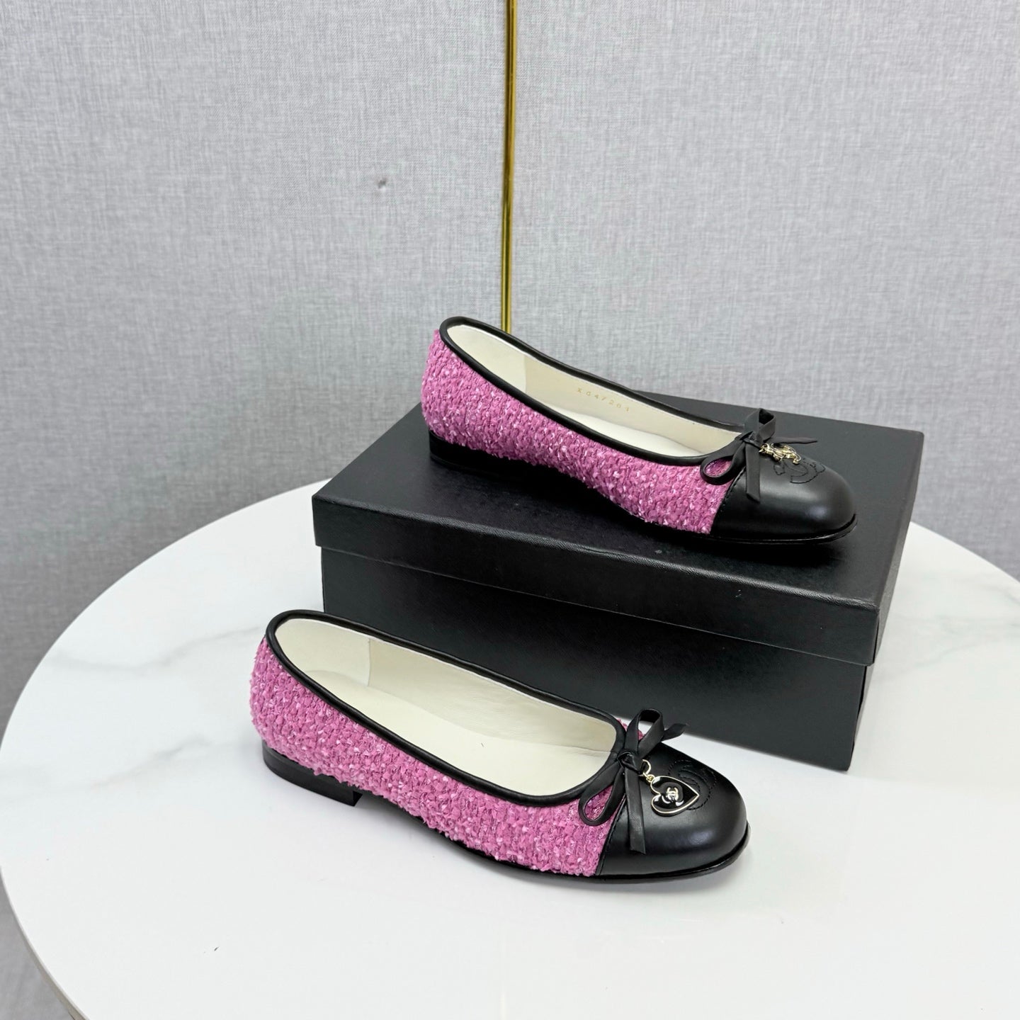 CC 26s Ballet Flats In Dark Pink Tweed And Lambskin