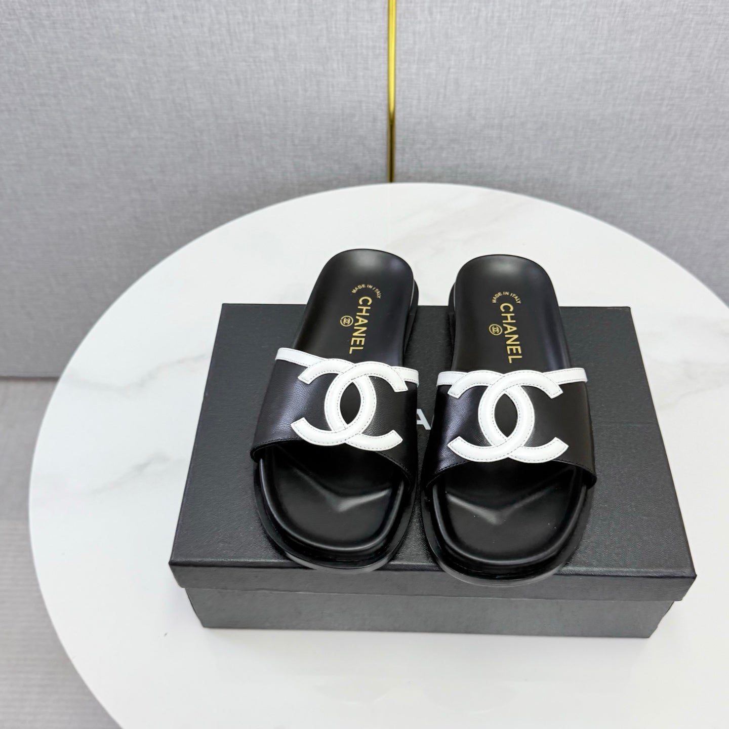 Chanel 26s Iconic CC Slides Black Lambskin