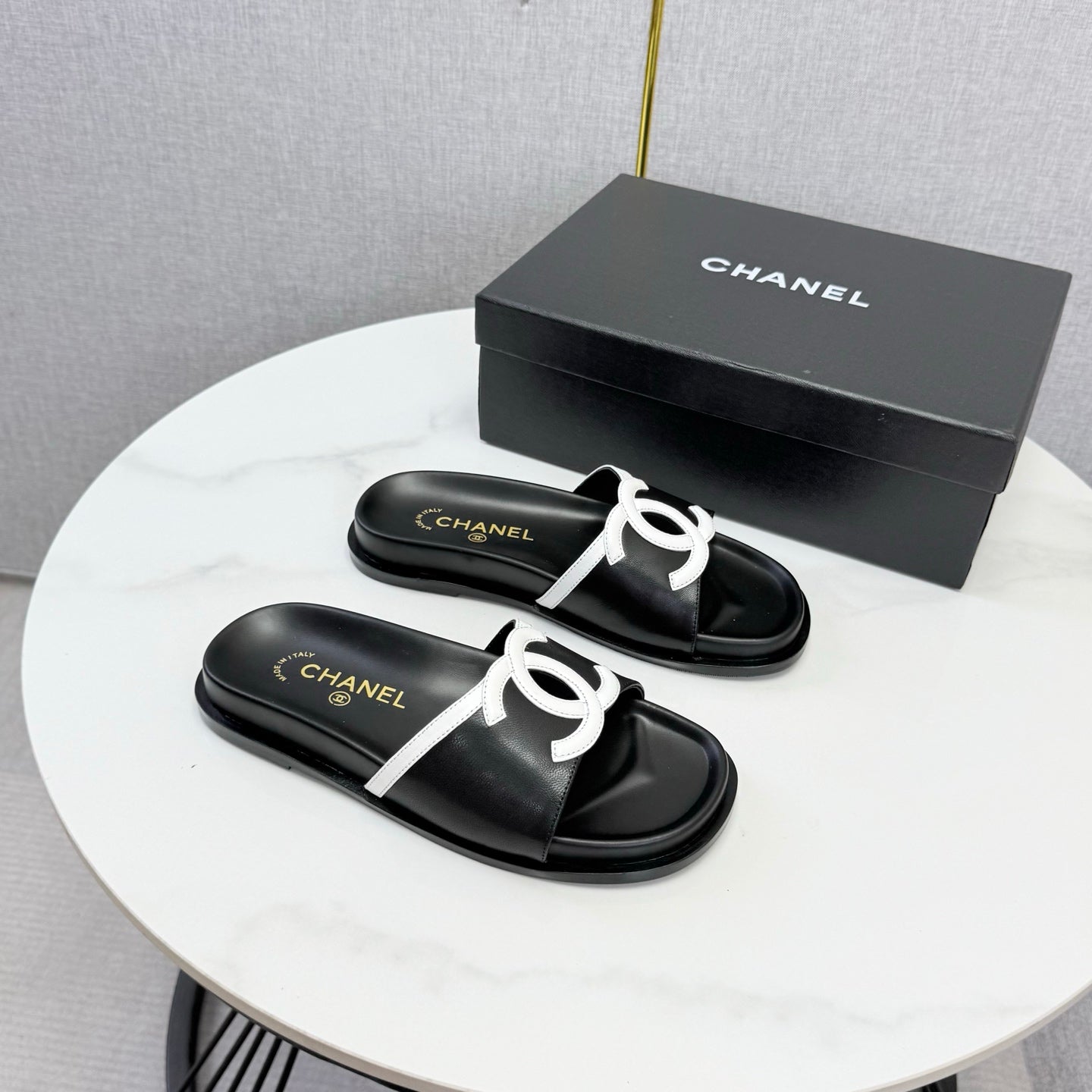 Chanel 26s Iconic CC Slides Black Lambskin