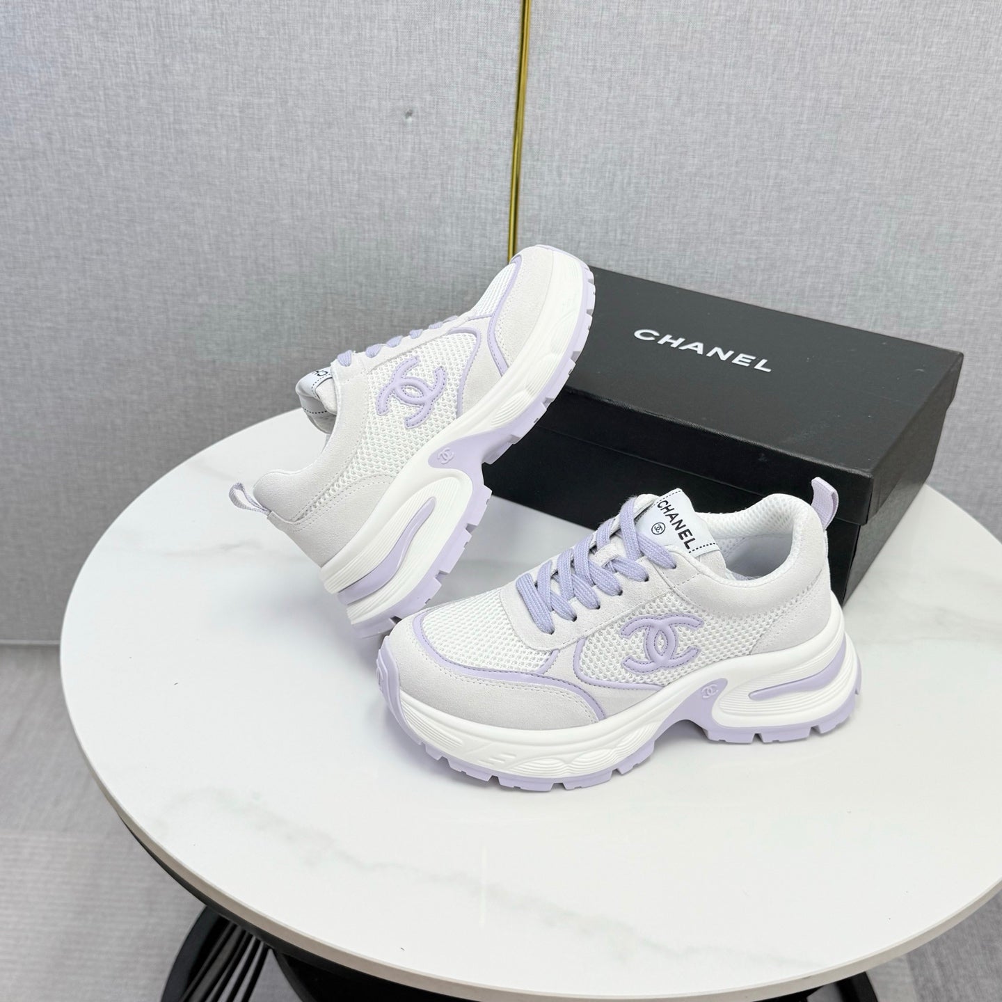 CC 26s Casual Sneakers White Light Pink Mesh Suede 865839