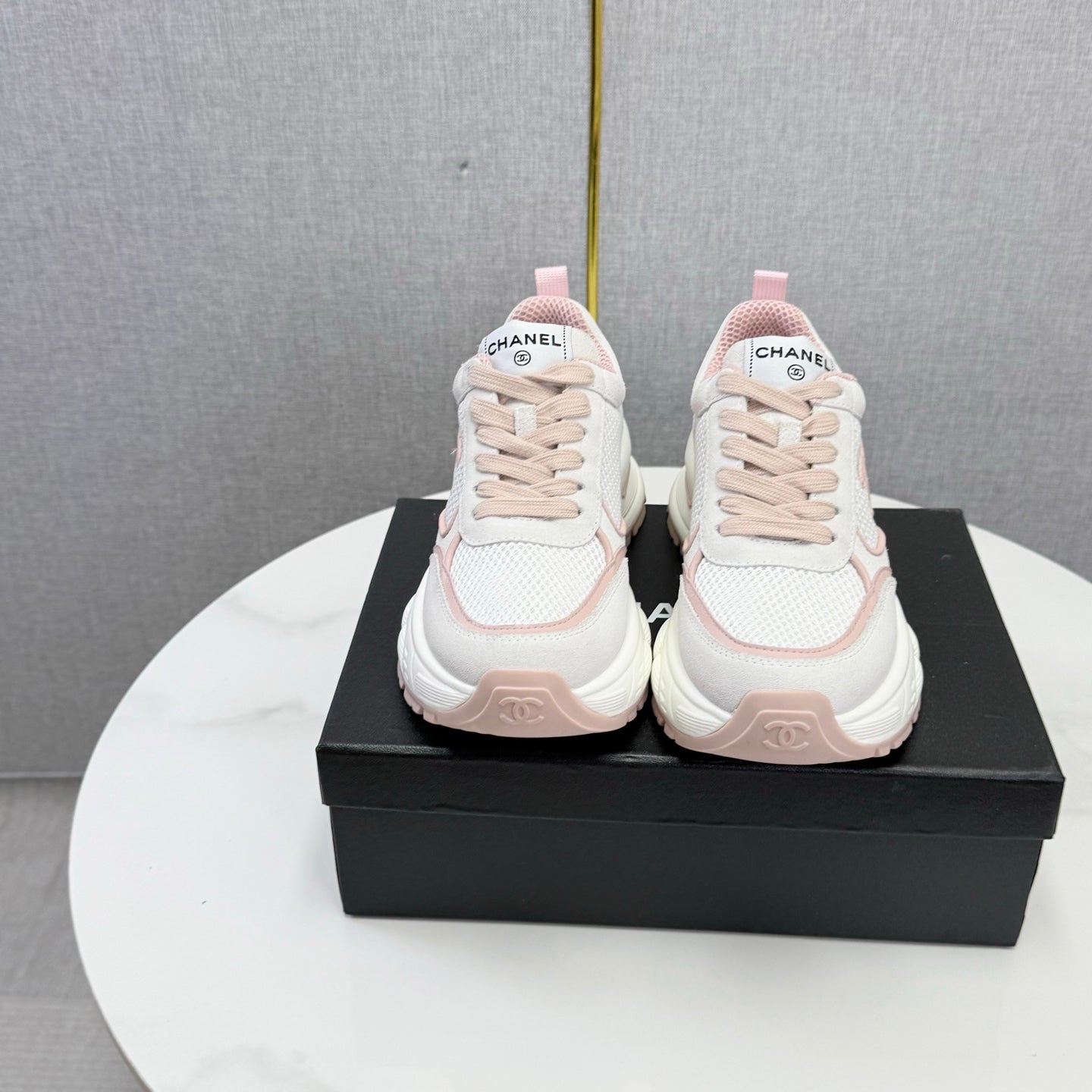 CC 26s Casual Sneakers White Pink Mesh Suede 865840
