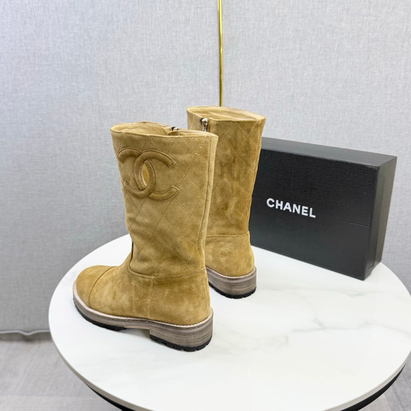 CC 26s Mid-Calf Boots Beige Quited Suede 972656