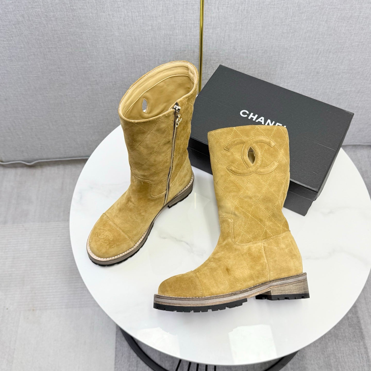 CC 26s Mid-Calf Boots Beige Quited Suede 972656