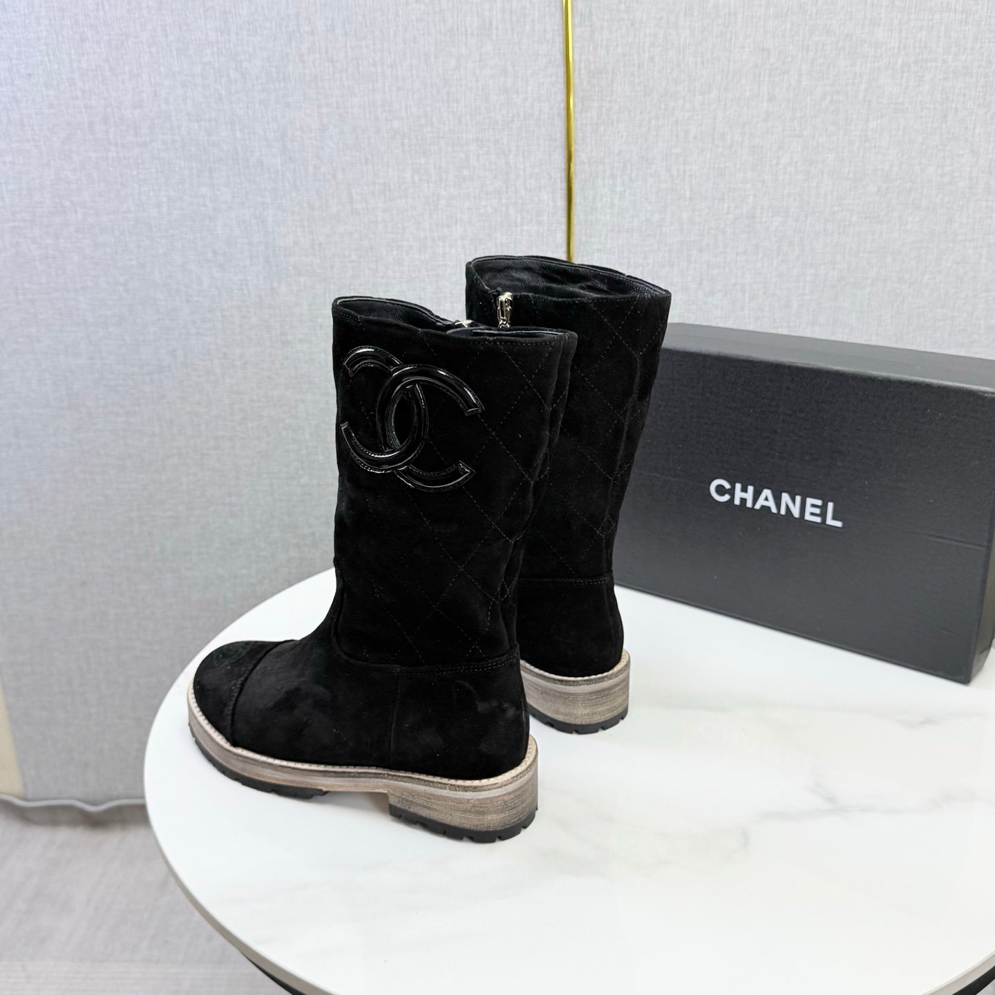 CC 26s Mid-Calf Boots Black Quited Suede 972657