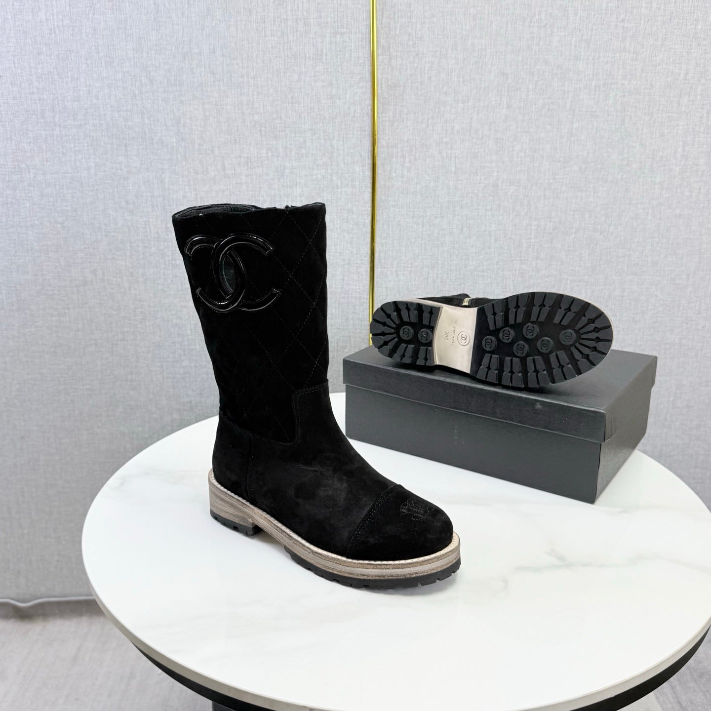 CC 26s Mid-Calf Boots Black Quited Suede 972657
