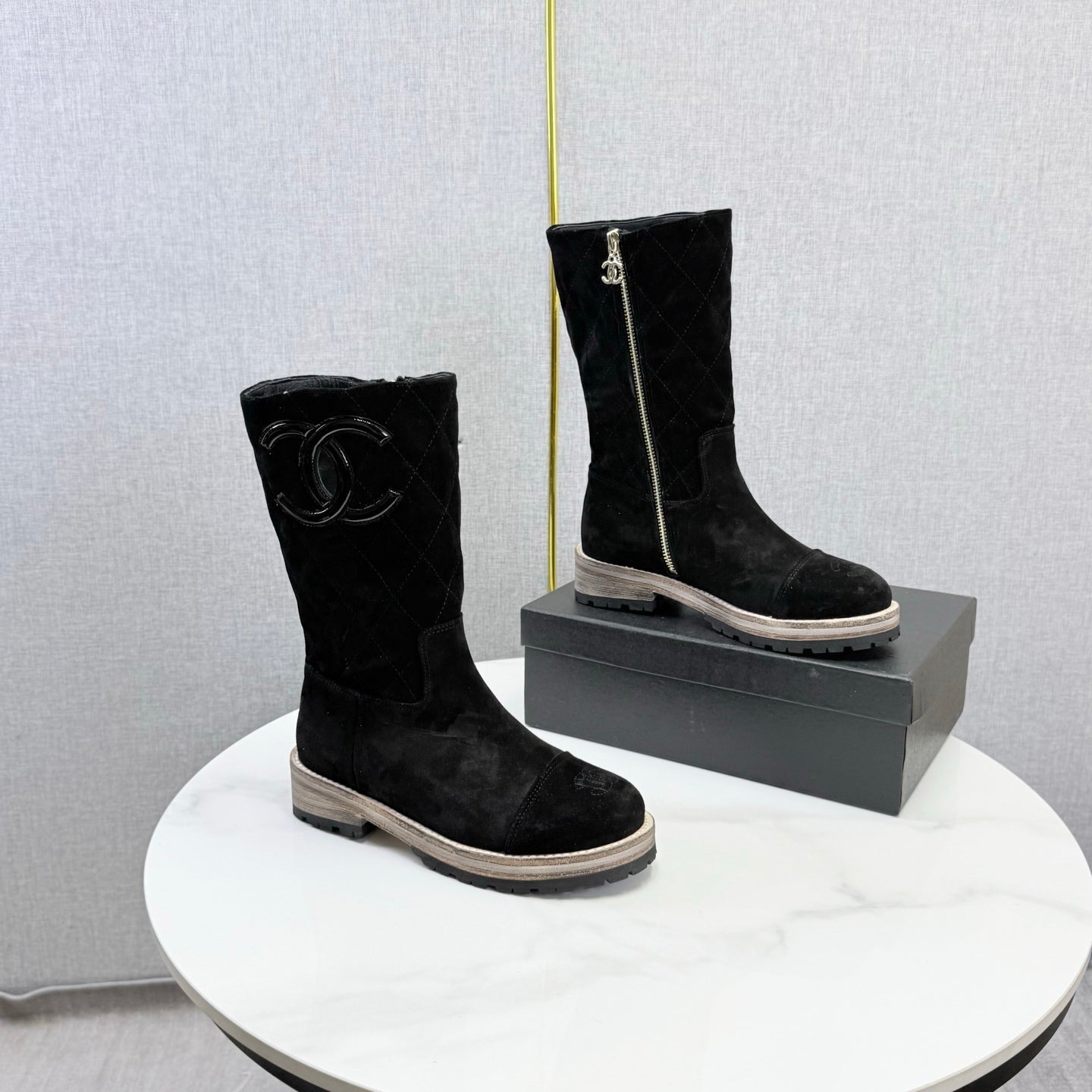CC 26s Mid-Calf Boots Black Quited Suede 972657