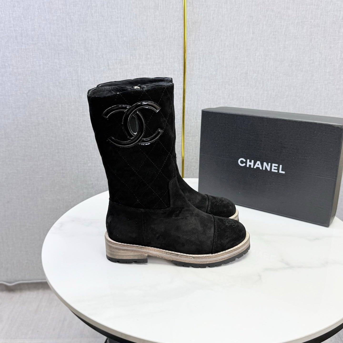 CC 26s Mid-Calf Boots Black Quited Suede 972657