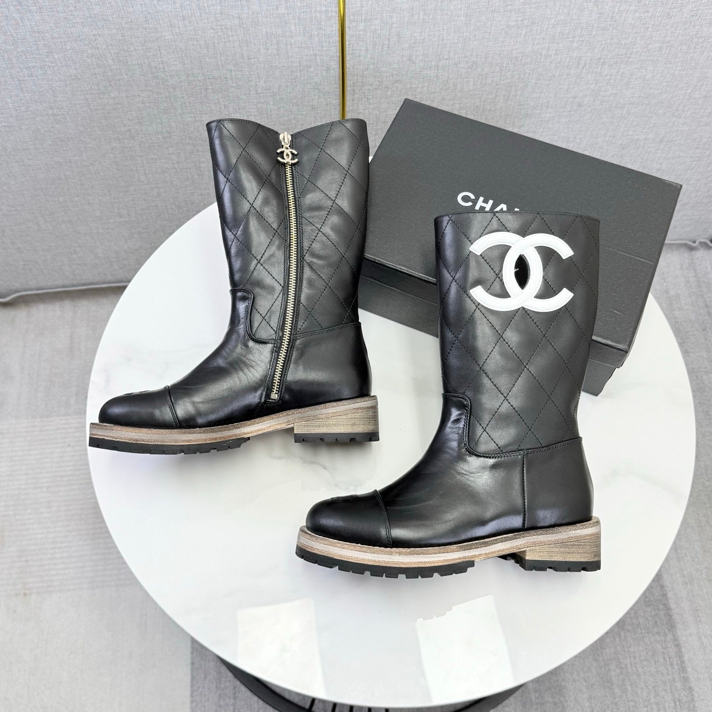 CC 26s Mid-Calf Boots Black Quited Calfskin 972658