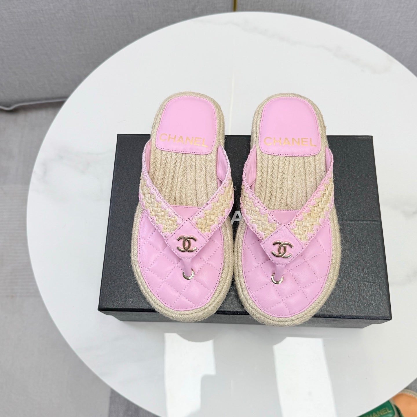 CC 26s Flip Flops Quilted Espadrille Pink Leather 972715