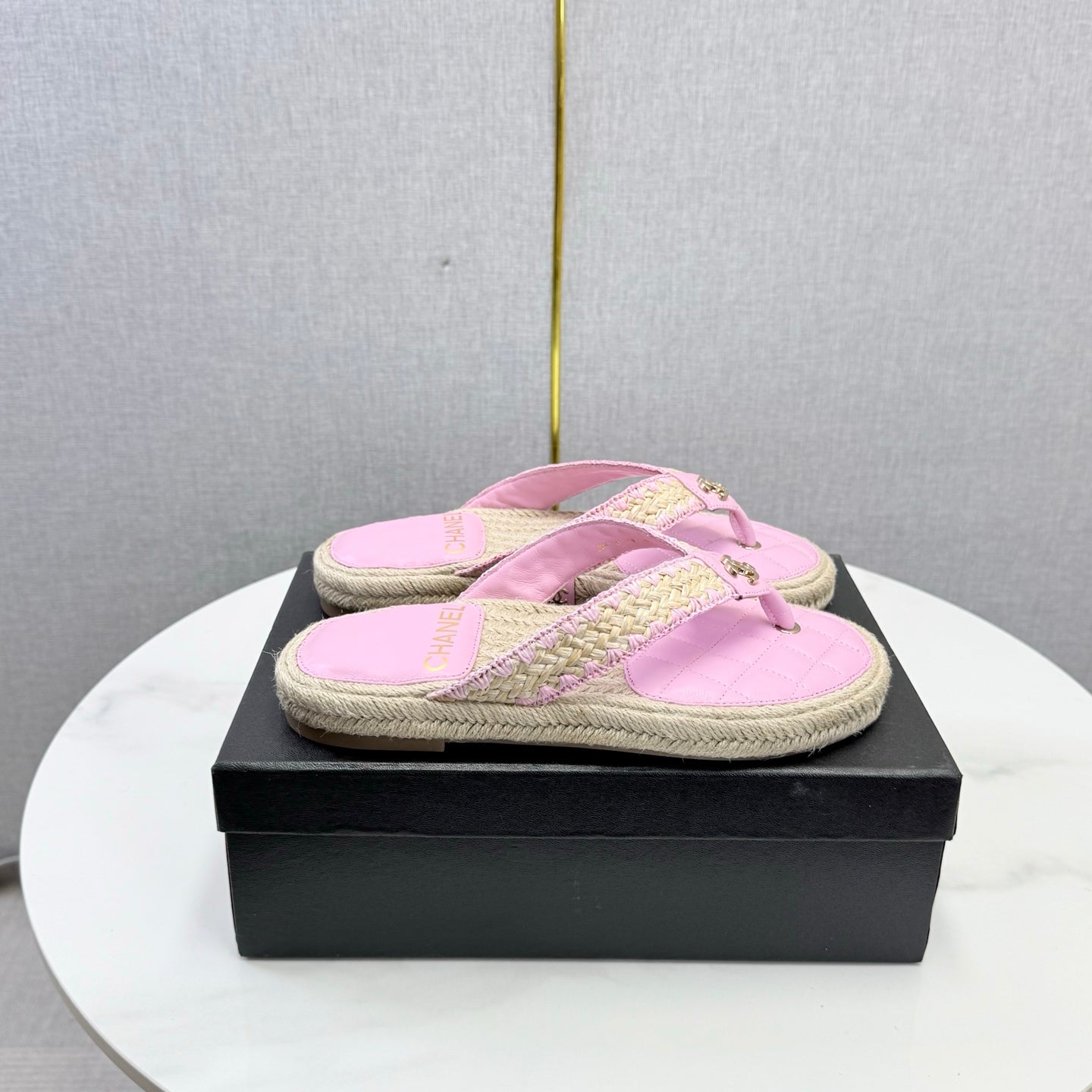 CC 26s Flip Flops Quilted Espadrille Pink Leather 972715
