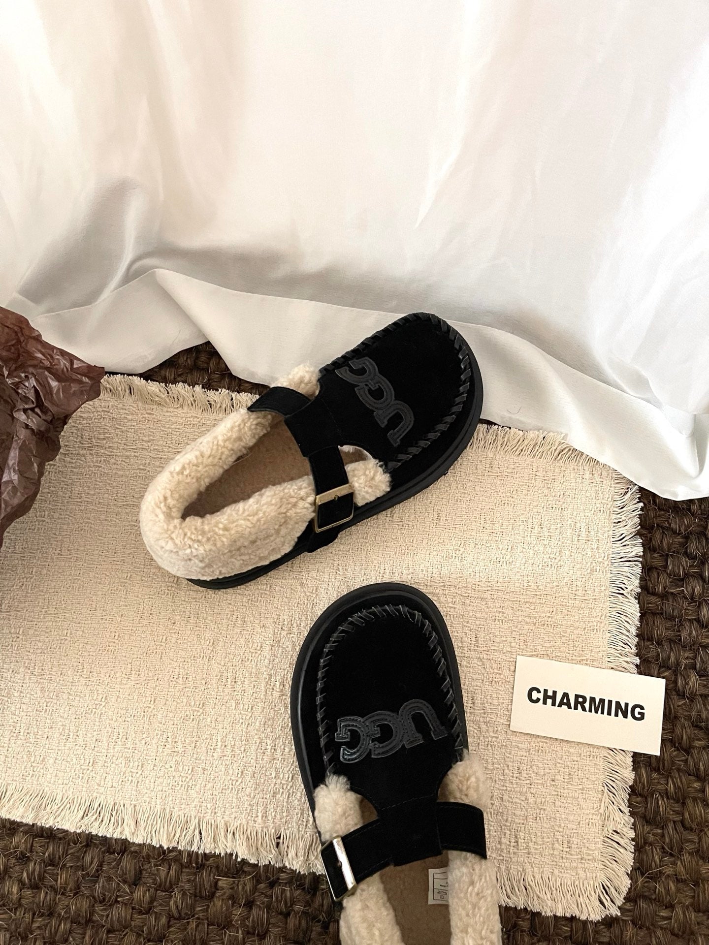 UGG Teddy Loafers Black Suede Sheepskin Wool 512889