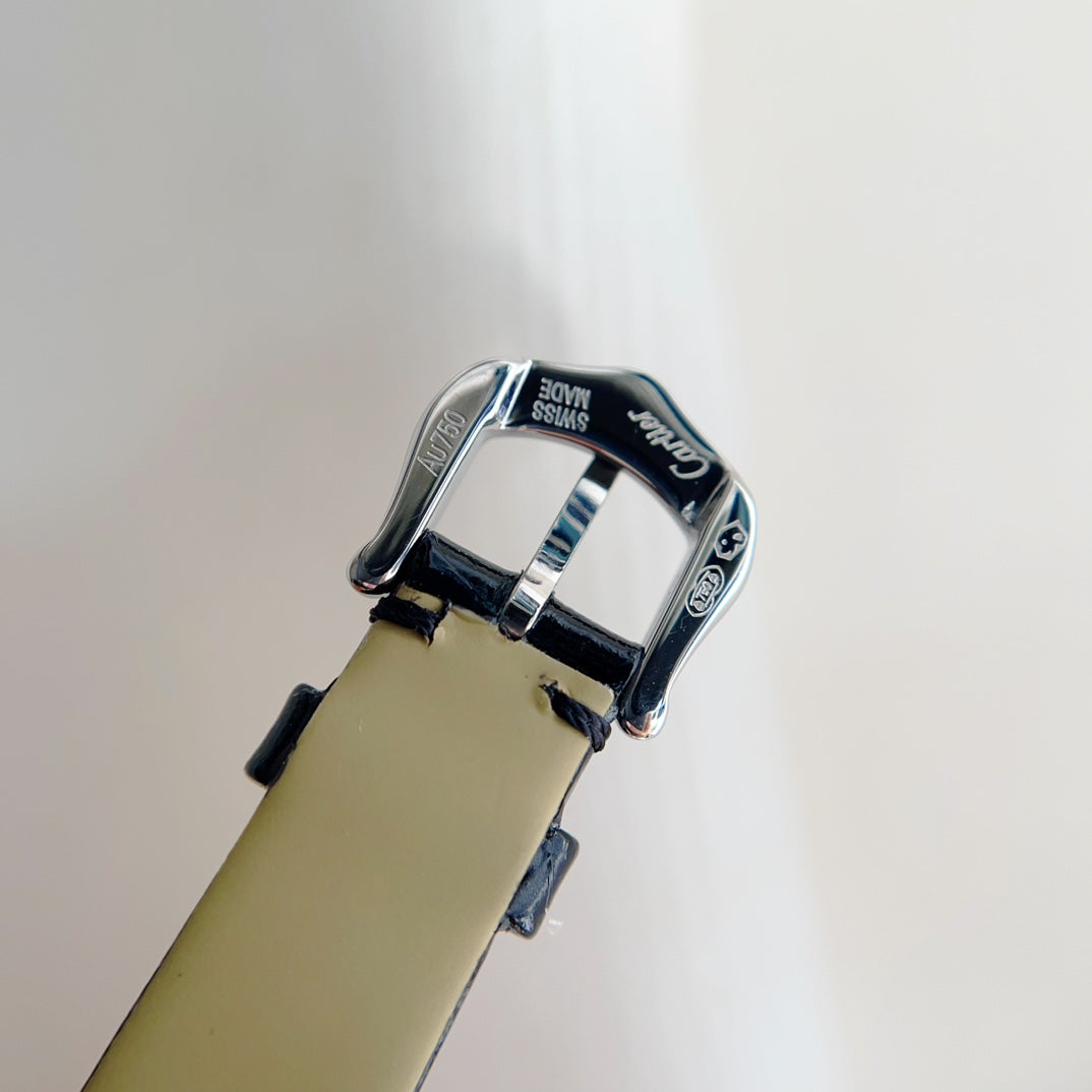 Baignoire Silver Diamond Case Black Leather Strap