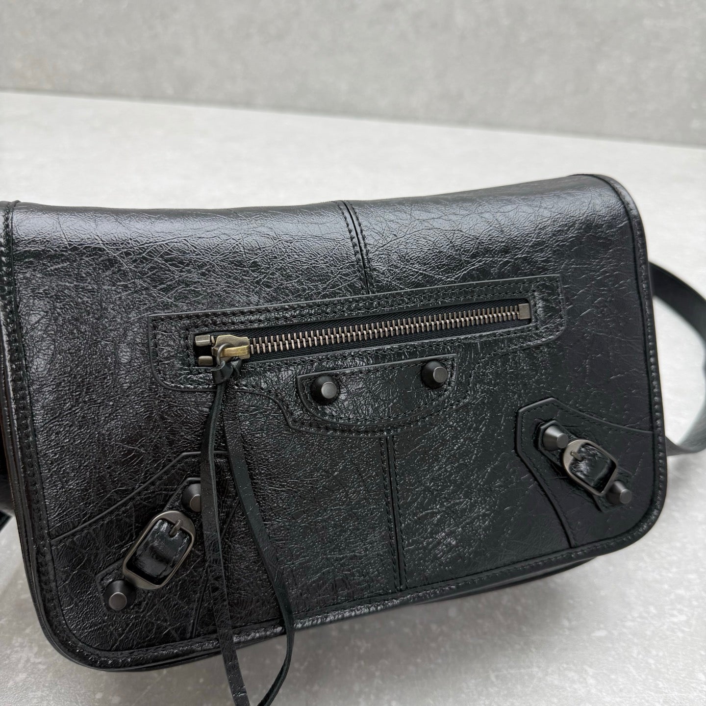 Balenciaga Le City Small Flap Messenger Bag Black Oil Wax Leather