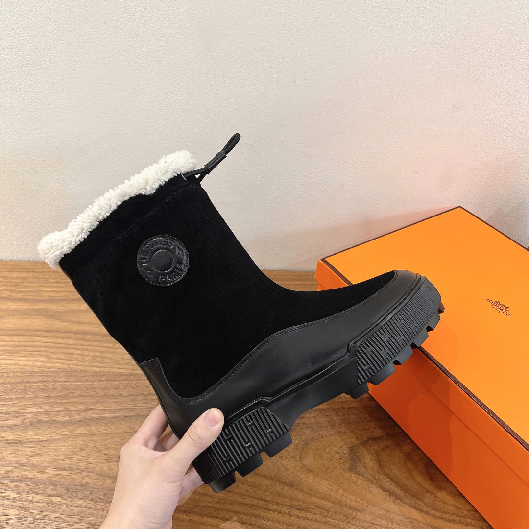 HM 26S Journey Botines 4cm Black Suede Shearling 110579