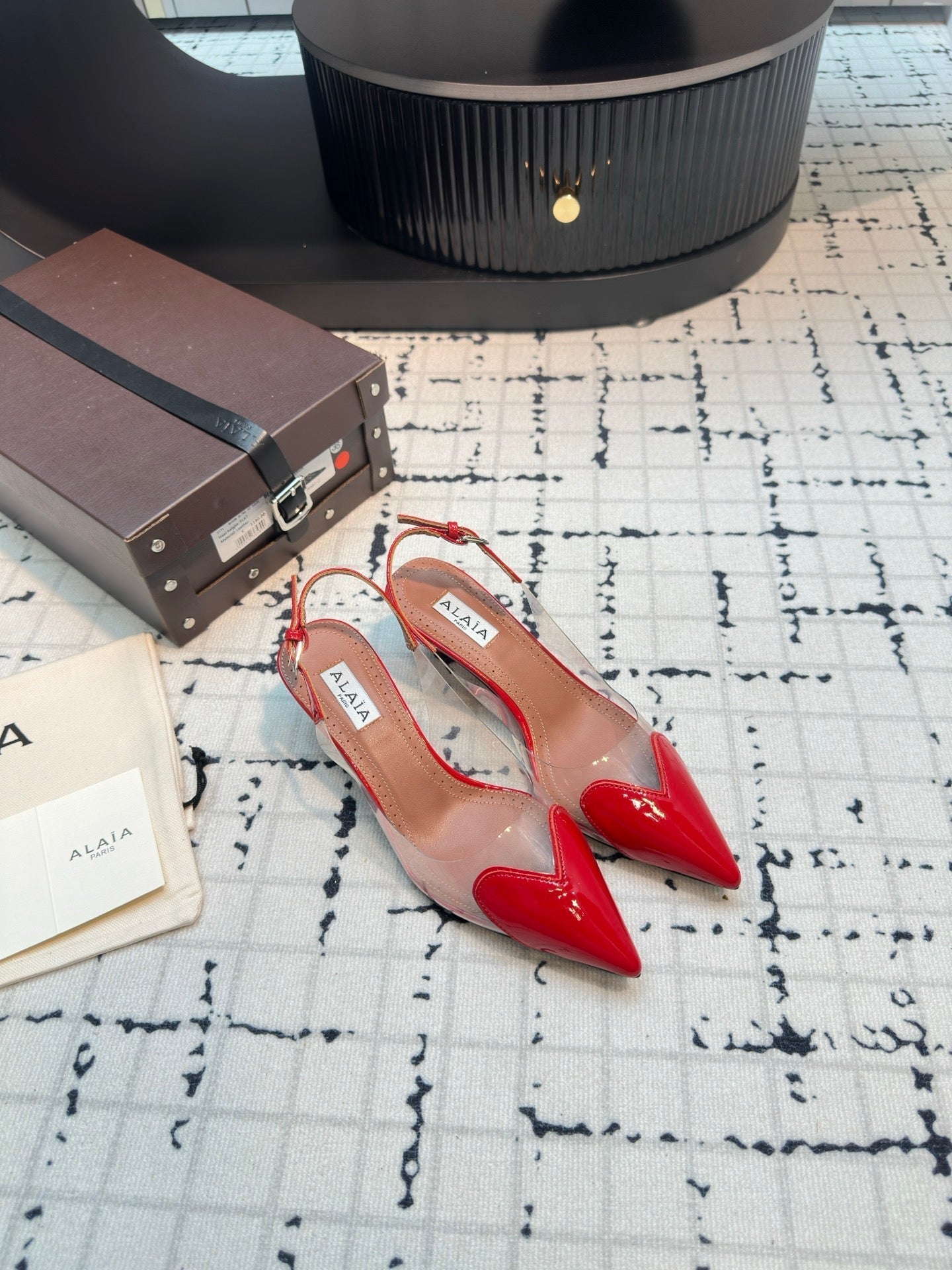 Alaia Heart 50mm Heels Slingbacks Red Sheepskin 810206