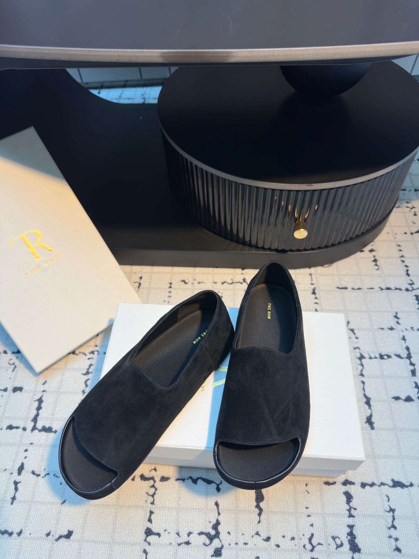 The Row Slide Mules Black  Cow Suede 334352