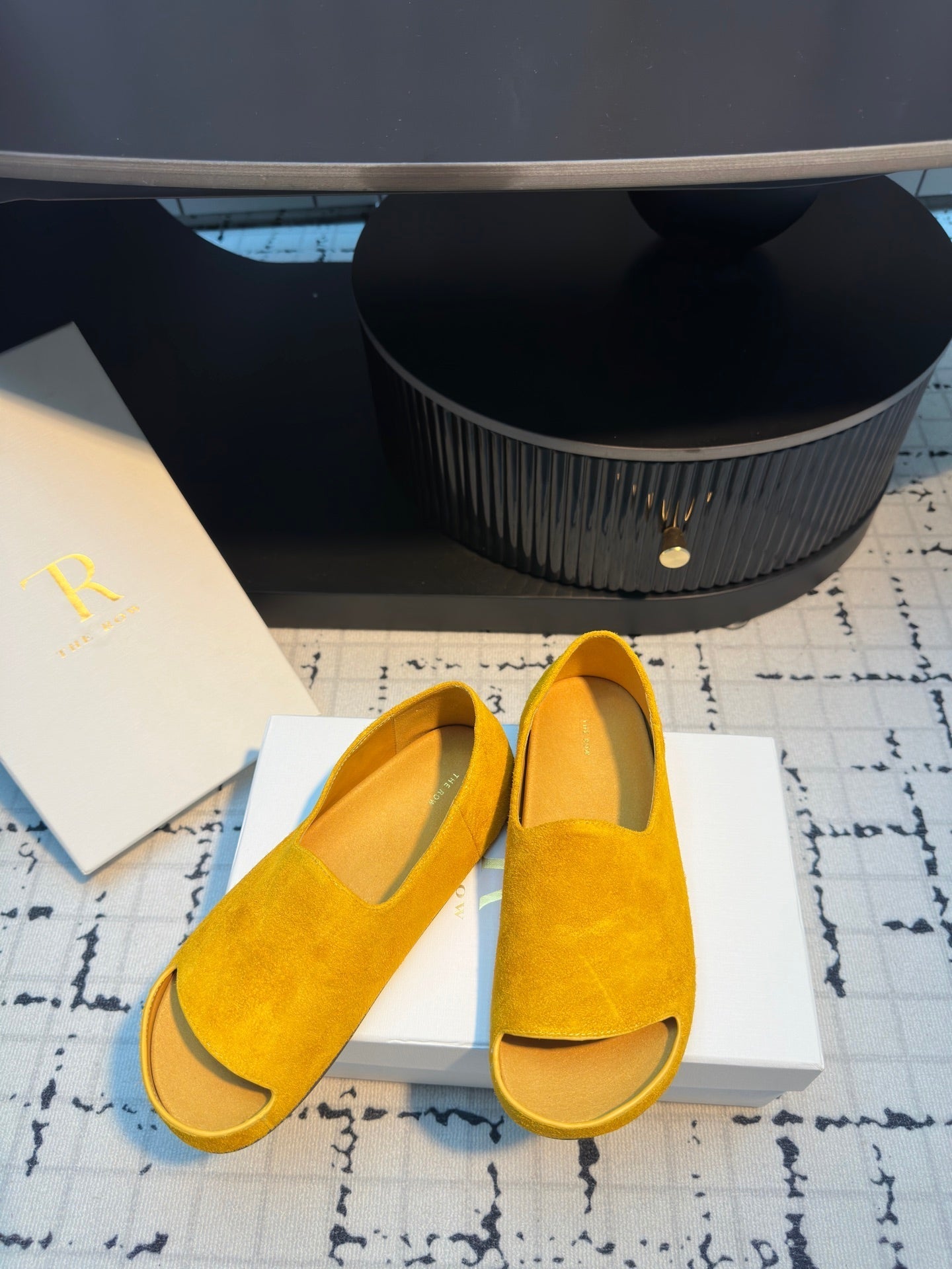The Row Slide Mules Yellow Cow Suede 334353