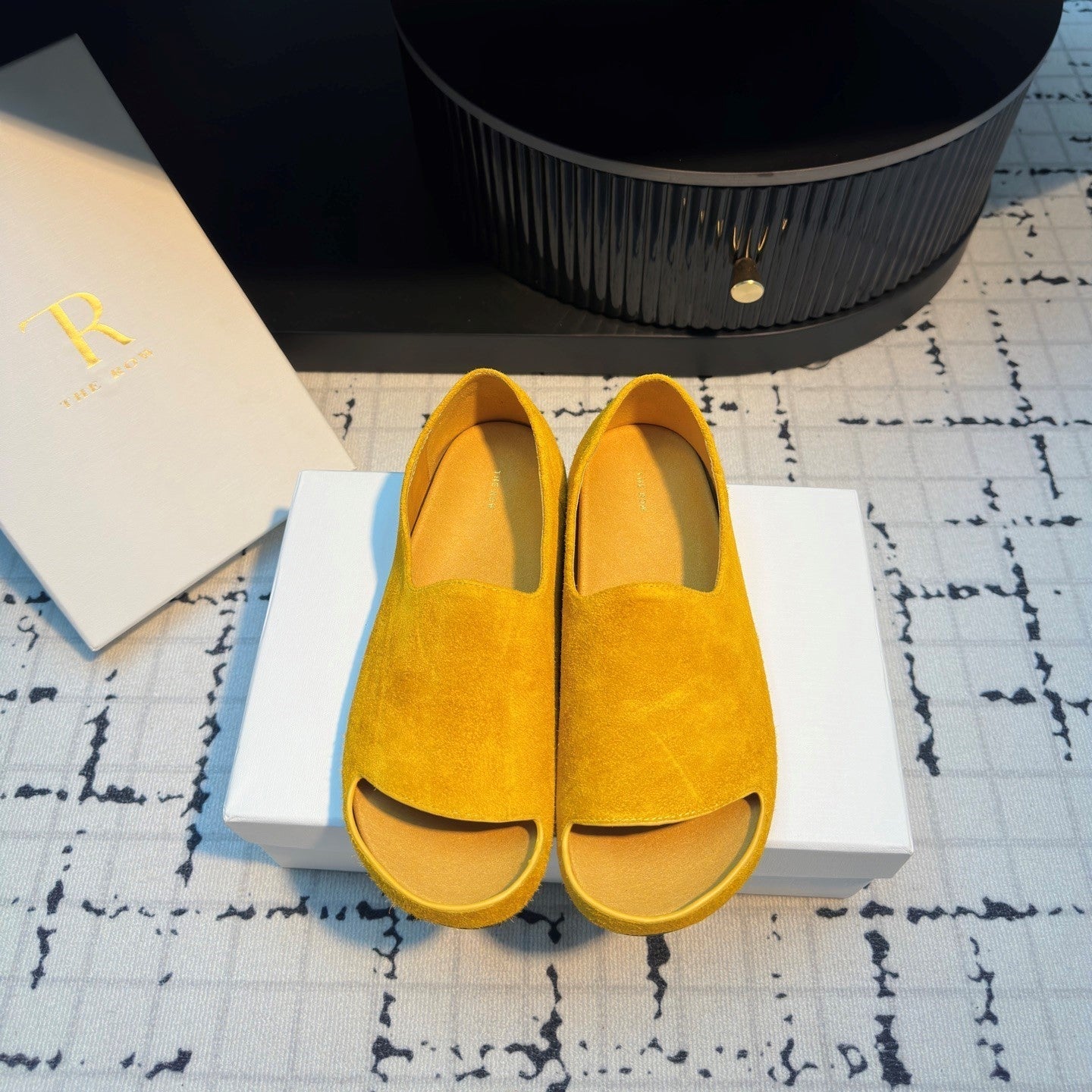 The Row Slide Mules Yellow Cow Suede 334353