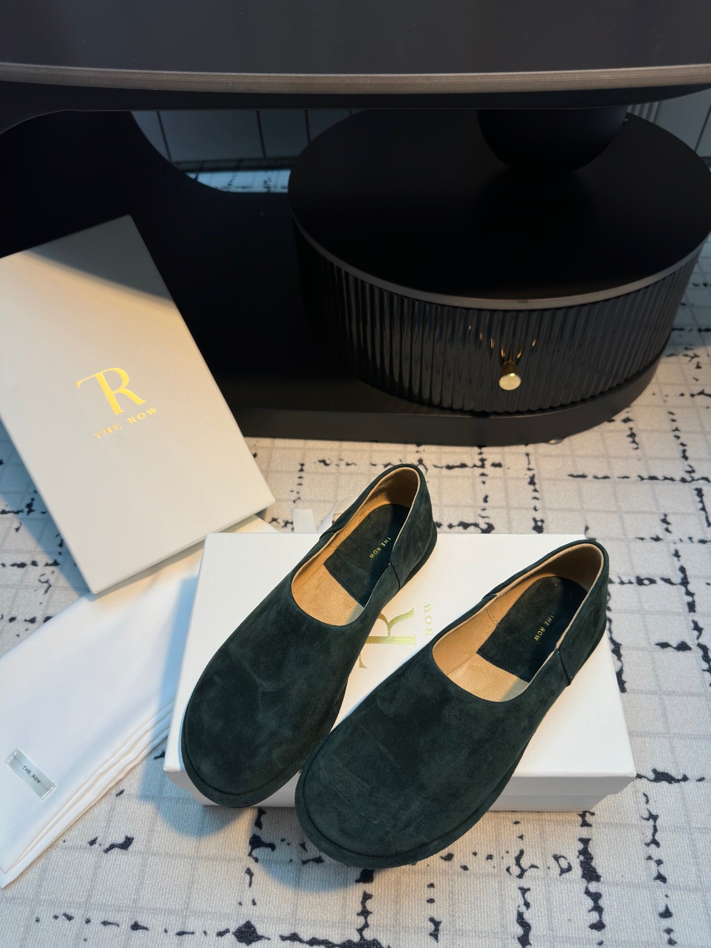 The Row Flat Loafer Dark Olive Green Cow Suede 334451