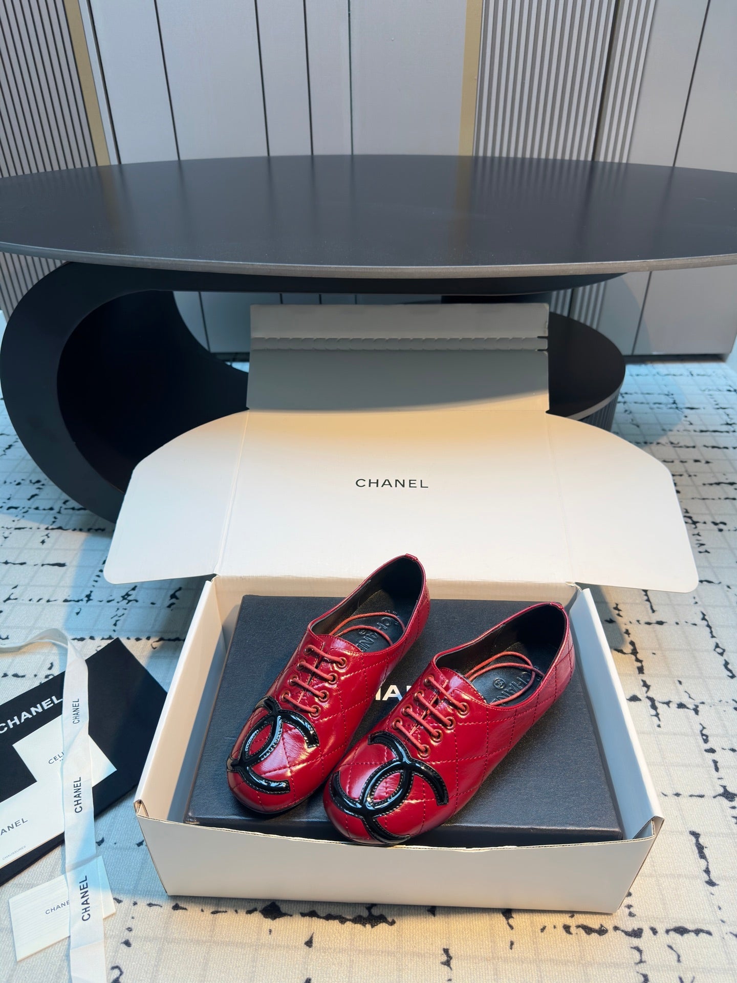 CC Cambon Ballet Shoes Red Cowhide 538142