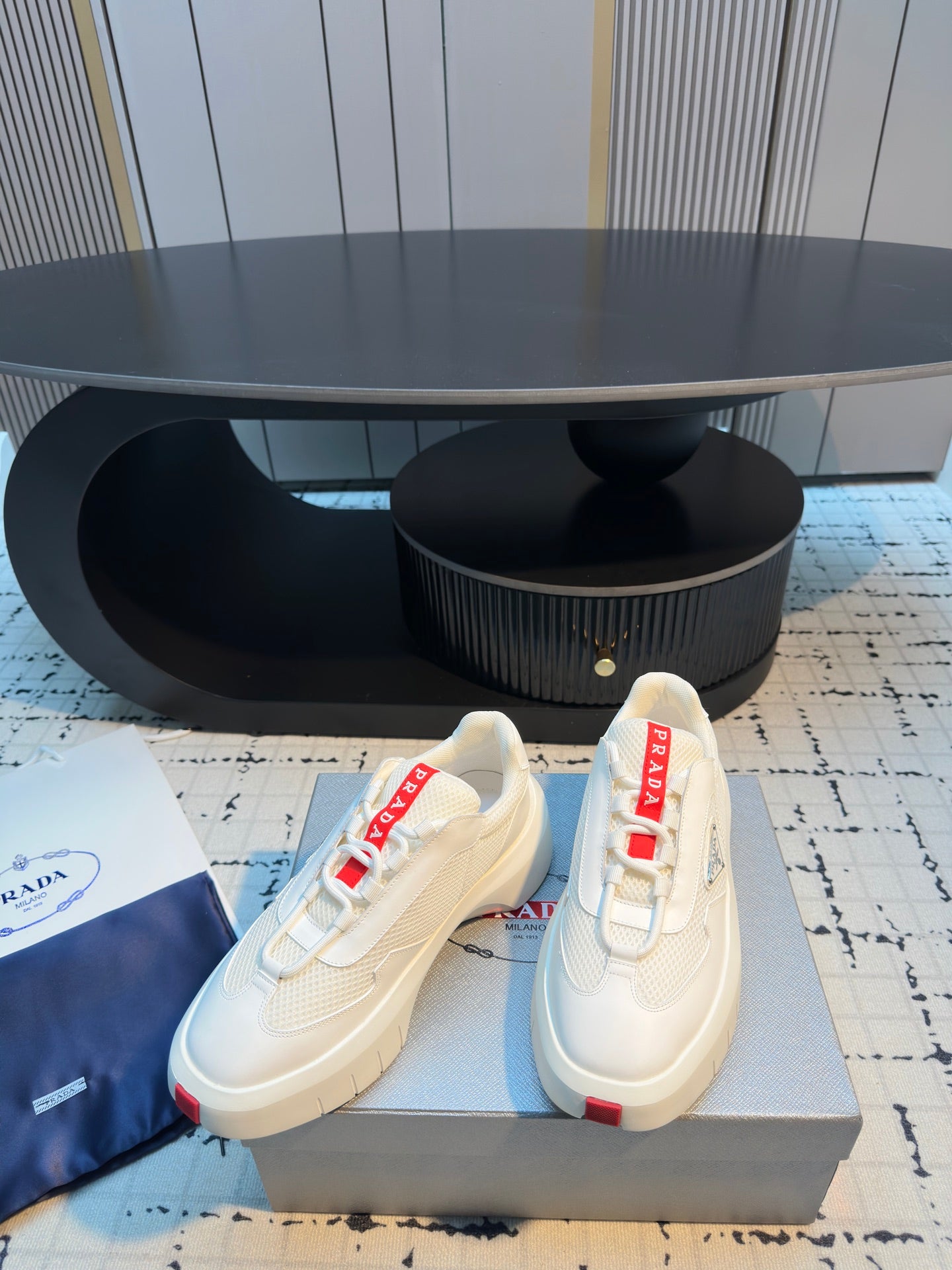 Prada 25s Platform Sneakers White Cowhide 538423
