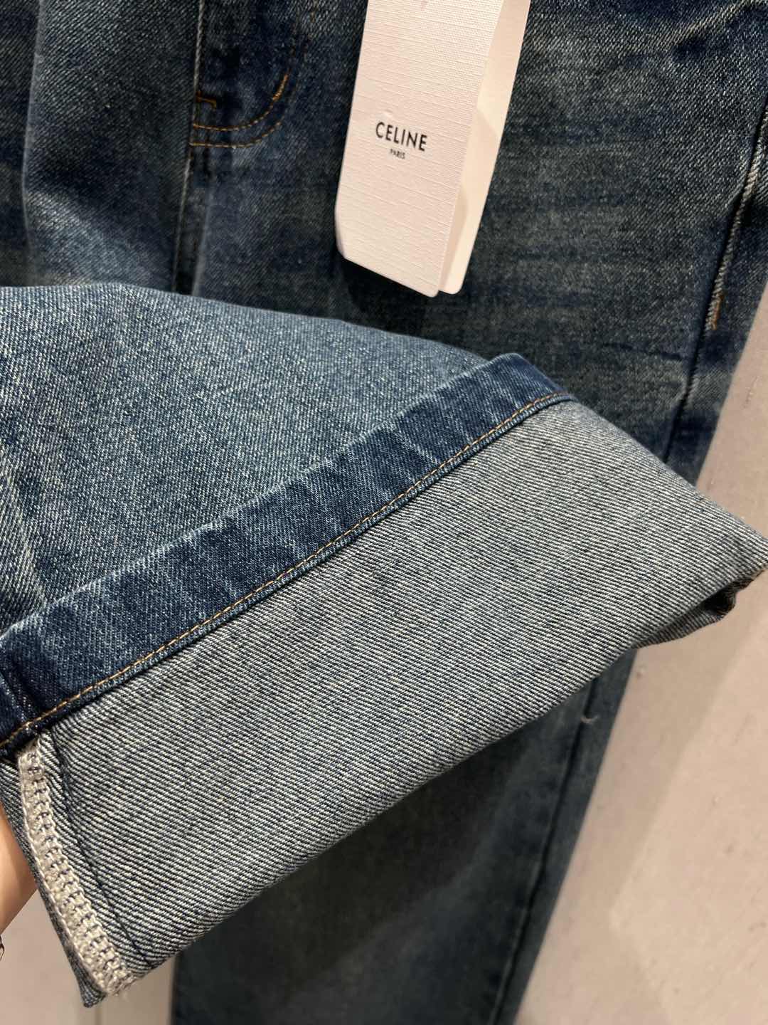 Celine 25 Pattern Embroidered Straight Jeans Blue Cotton