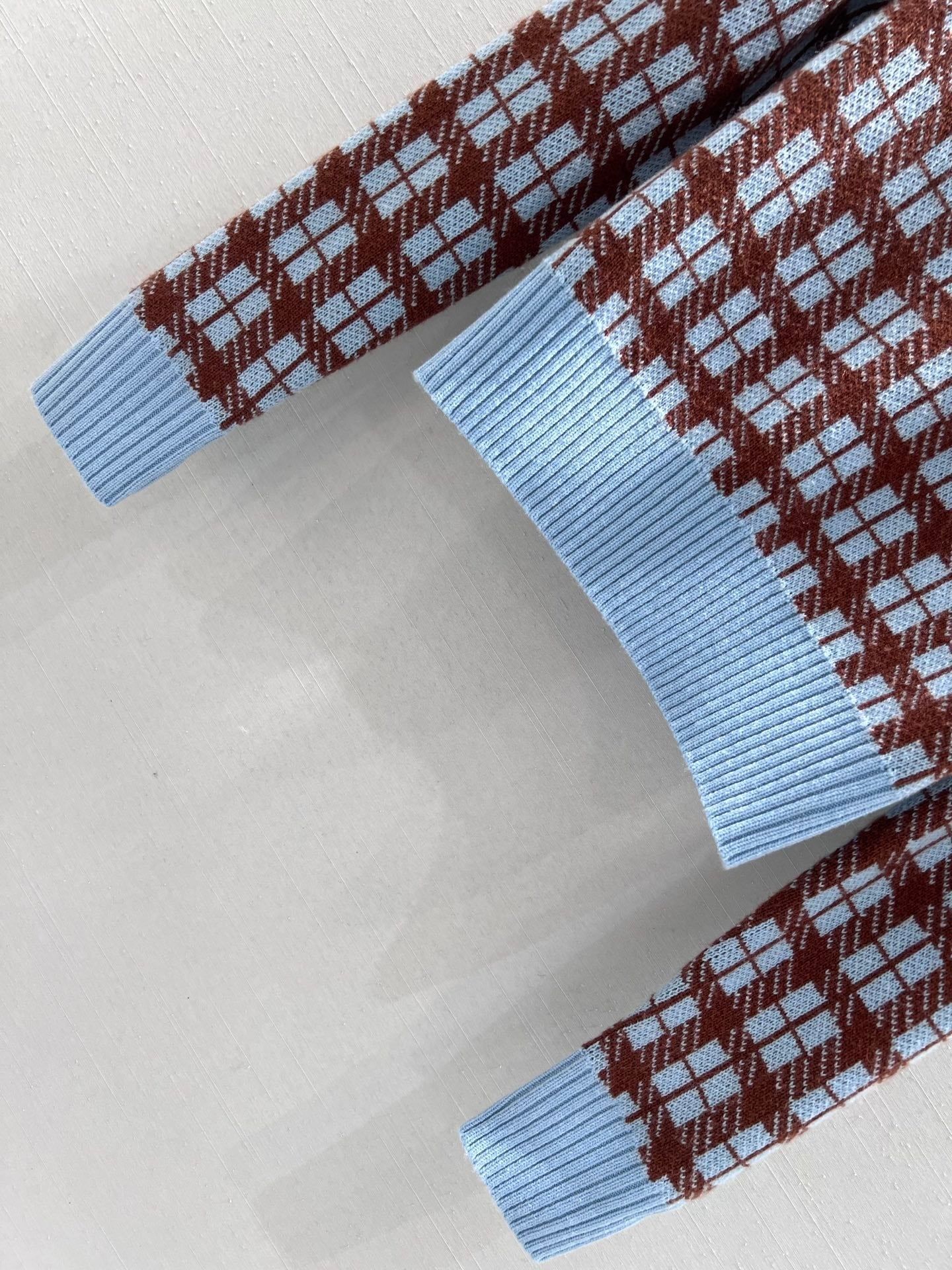 CD Retro Plaid Bow Sweater Brown Light Blue Wool 343978