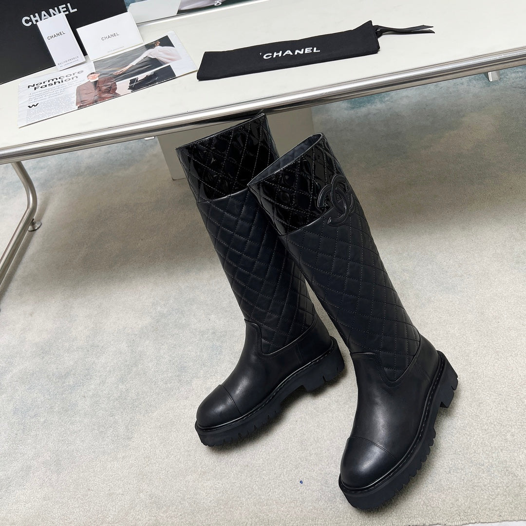 CC Classic Knee High Boots Quited Black Sheepskin 529336