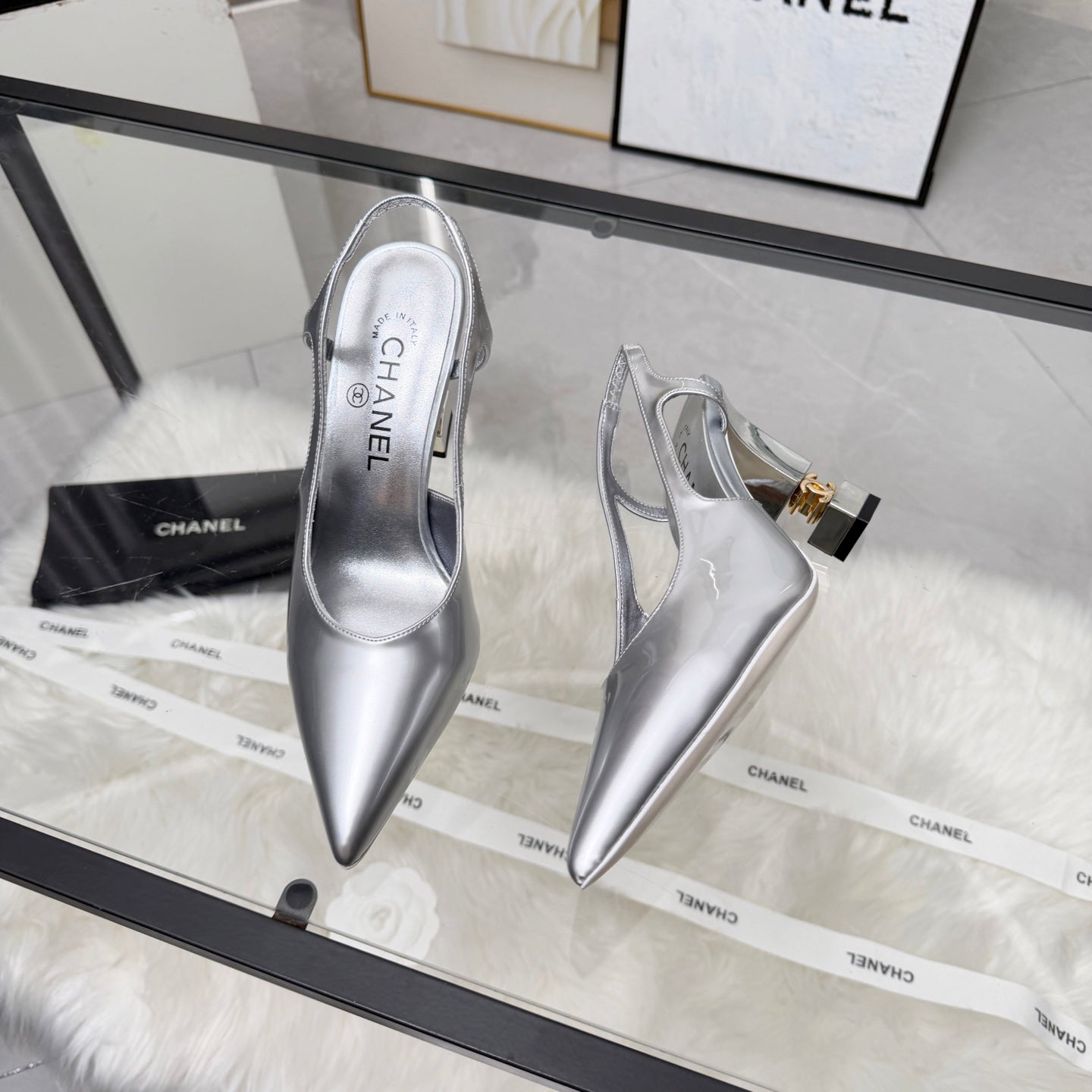 CC 26s Slingback 9cm Sliver Patent Leather 872873