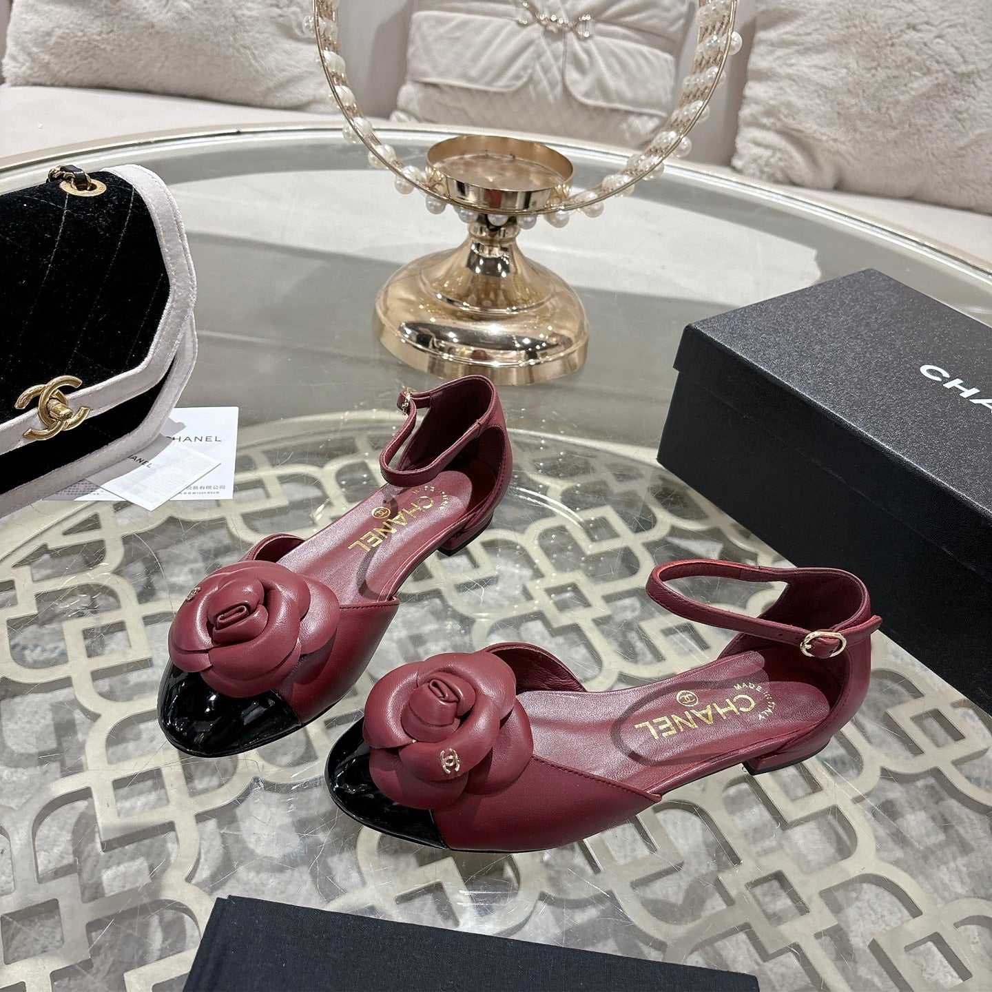 CC 26s Camellia Hollow Sandals Burgundy Sheepskin 736526