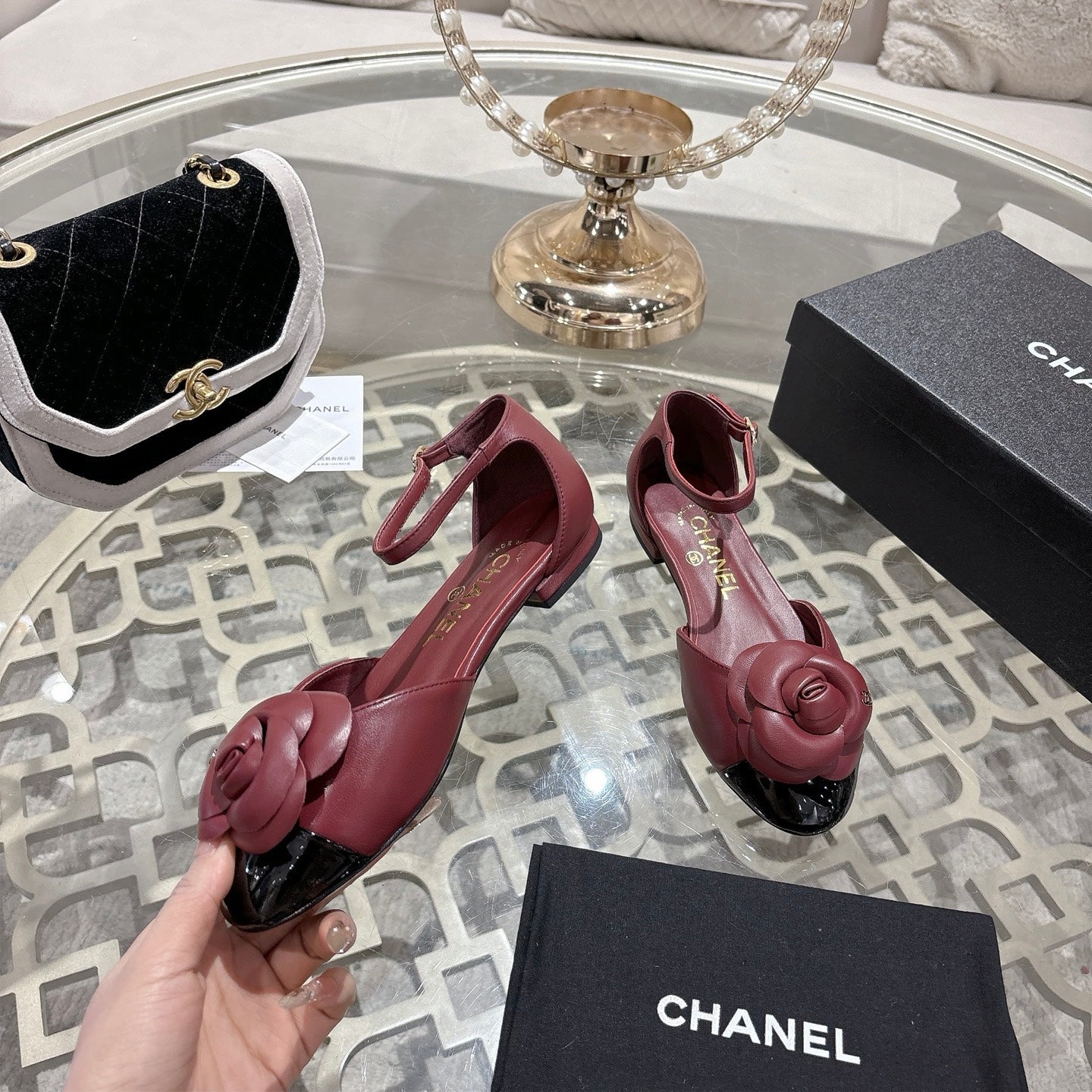 CC 26s Camellia Hollow Sandals Burgundy Sheepskin 736526
