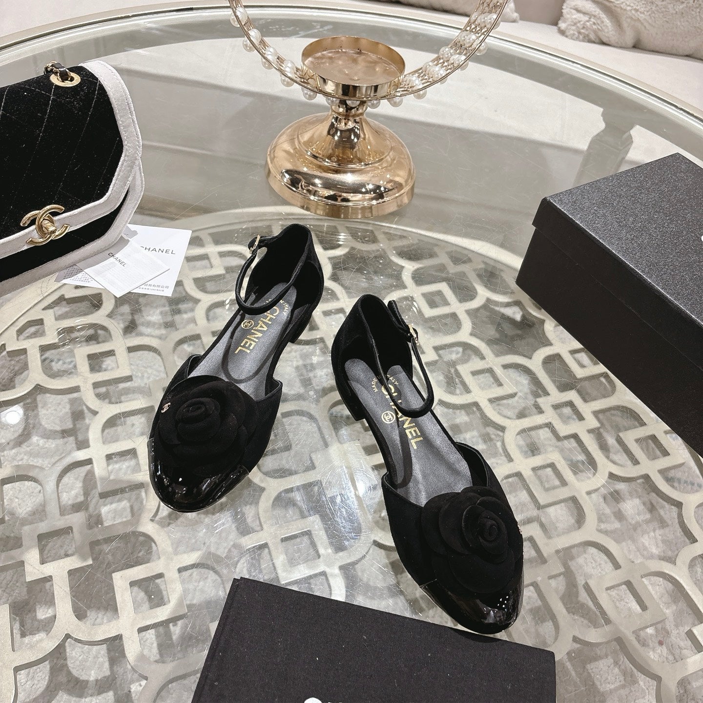 CC 26s Camellia Hollow Sandals Black Suede 736528