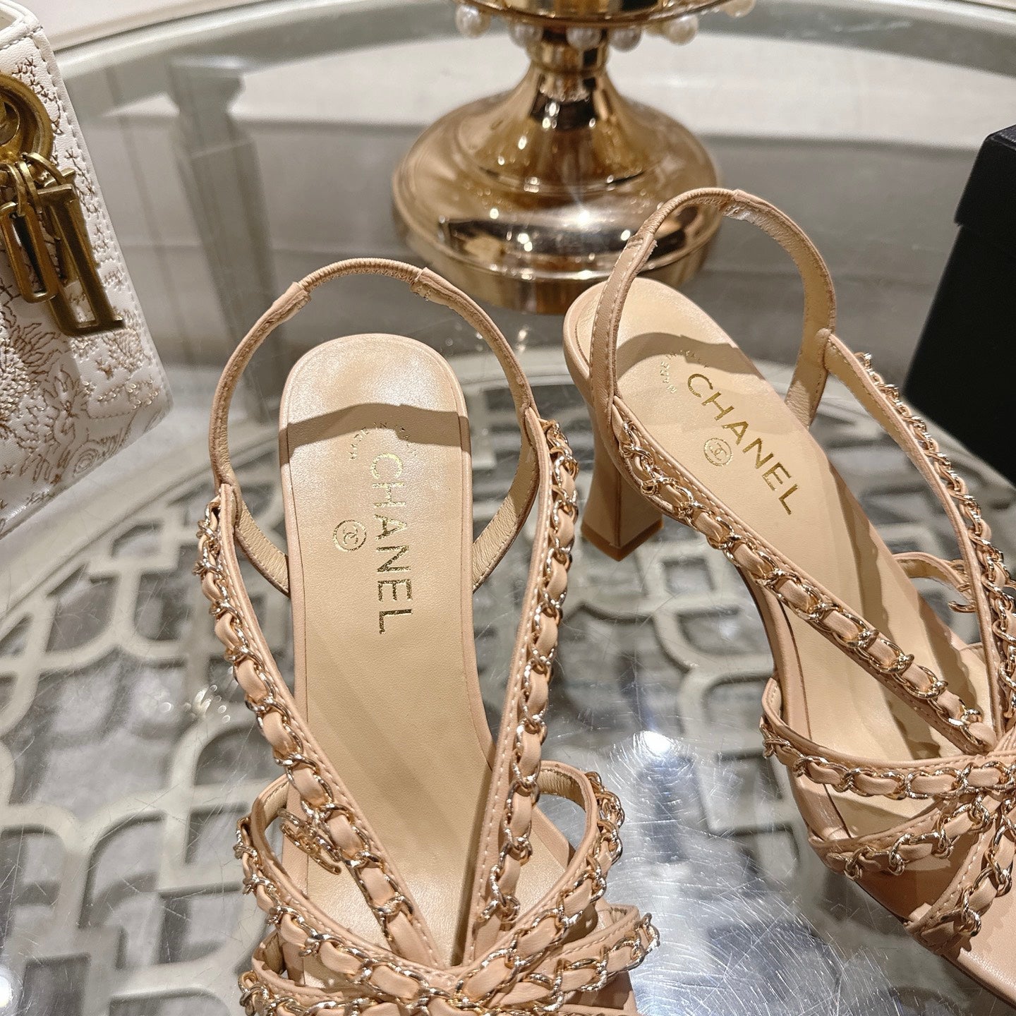 CC AW26 RTW Sandal 7cm Beige Lambskin 736096