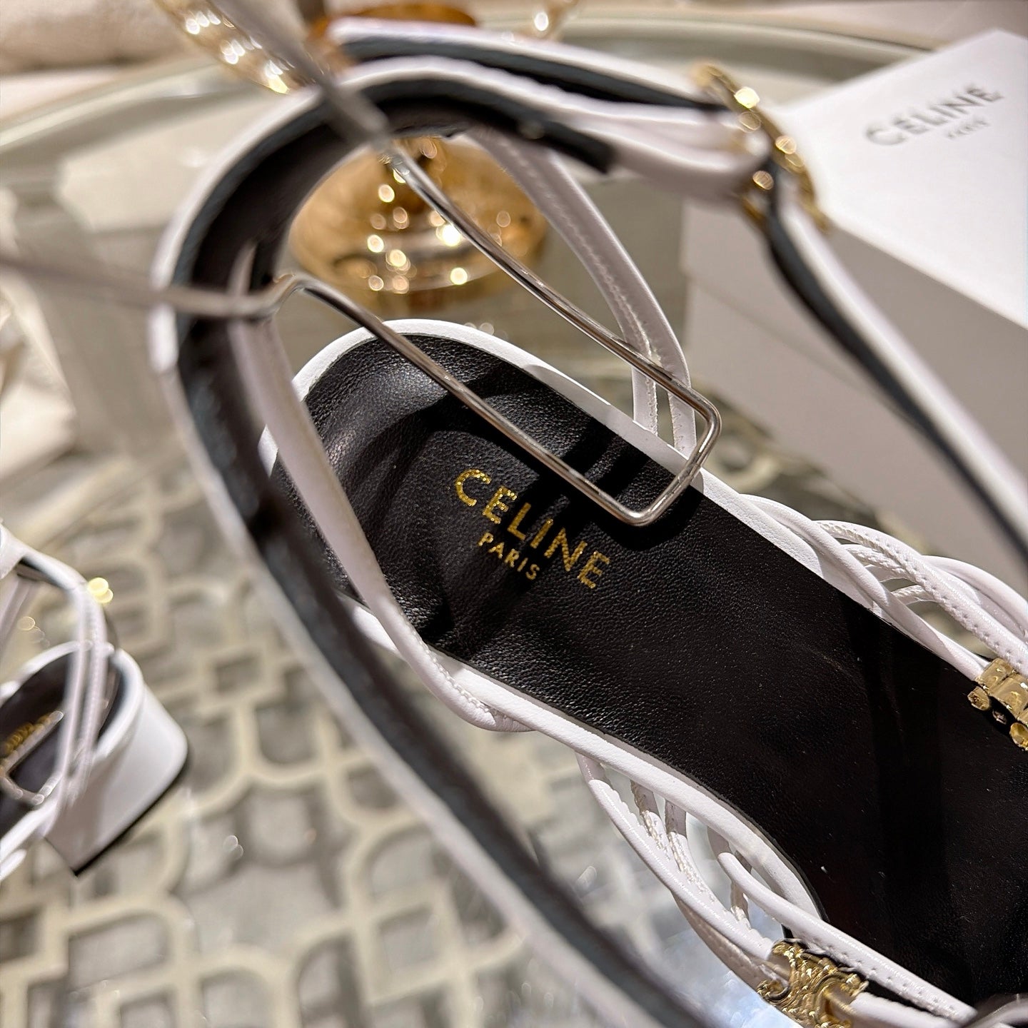 Celine Clémence Heeled Sandal 4cm White Sheepskin 941493