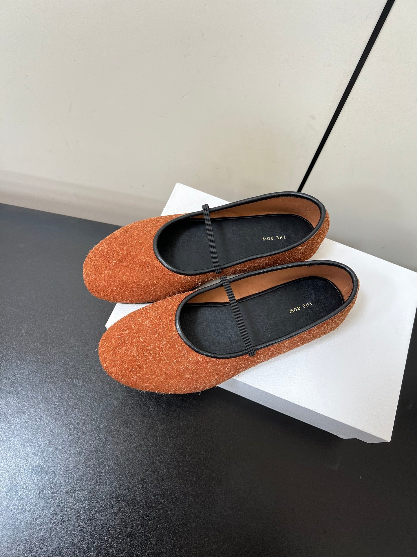 The Row Elastic Ballet Flats Rust Orange Sheepskin 339991