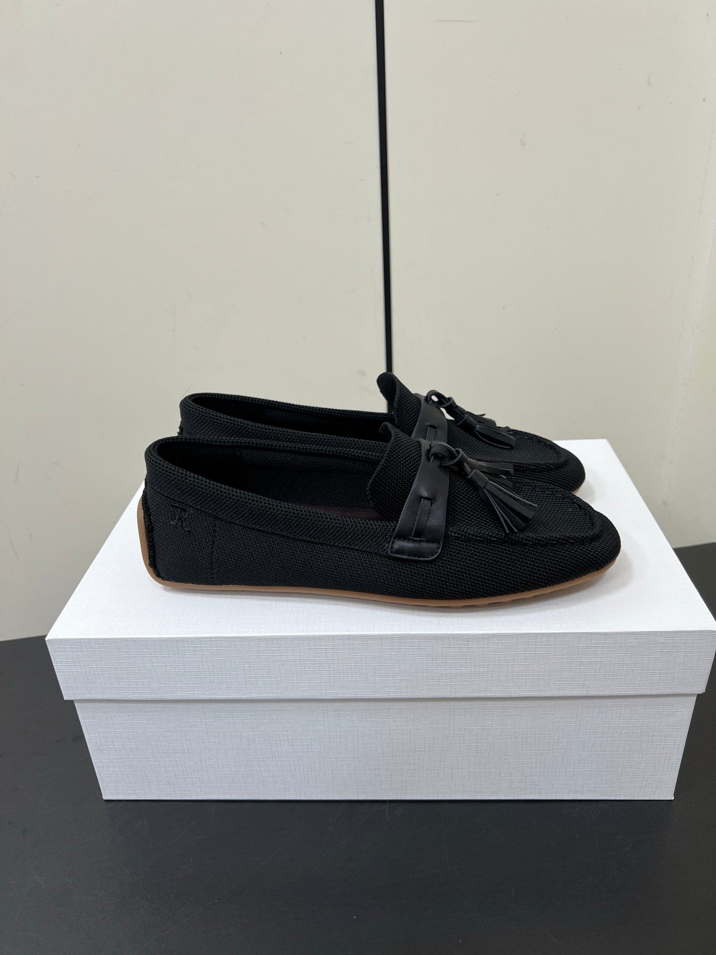 The Row Tassel-Knit Loafer Black Canvas And Sheepskin 339996