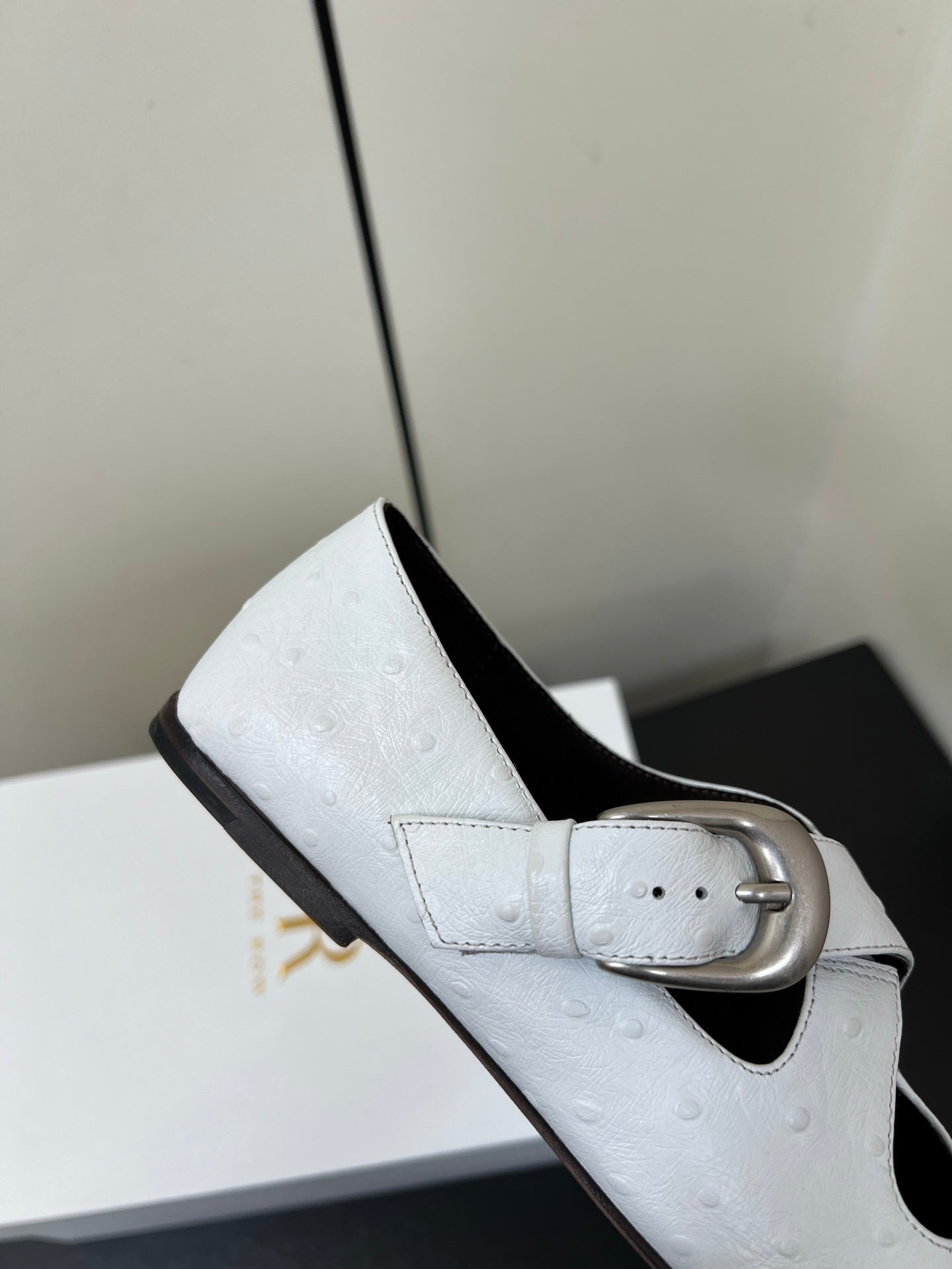 The Row Gaia Criss Mary Jane White Ostrich Leather 340002