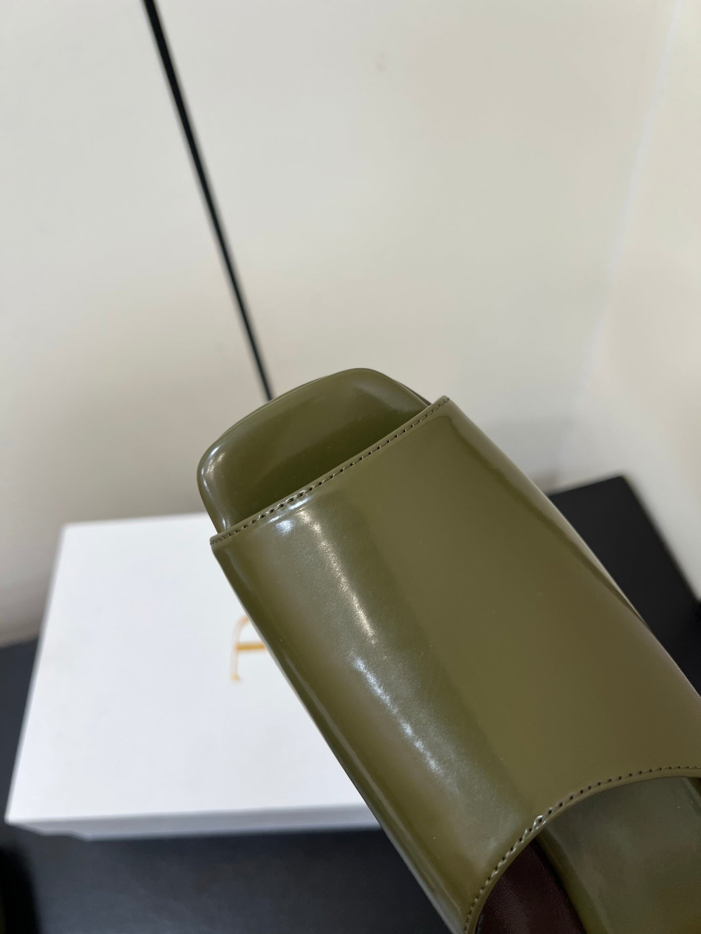 The Row Emi Flatform Sandal 50mm Olive Patent Leather 340004